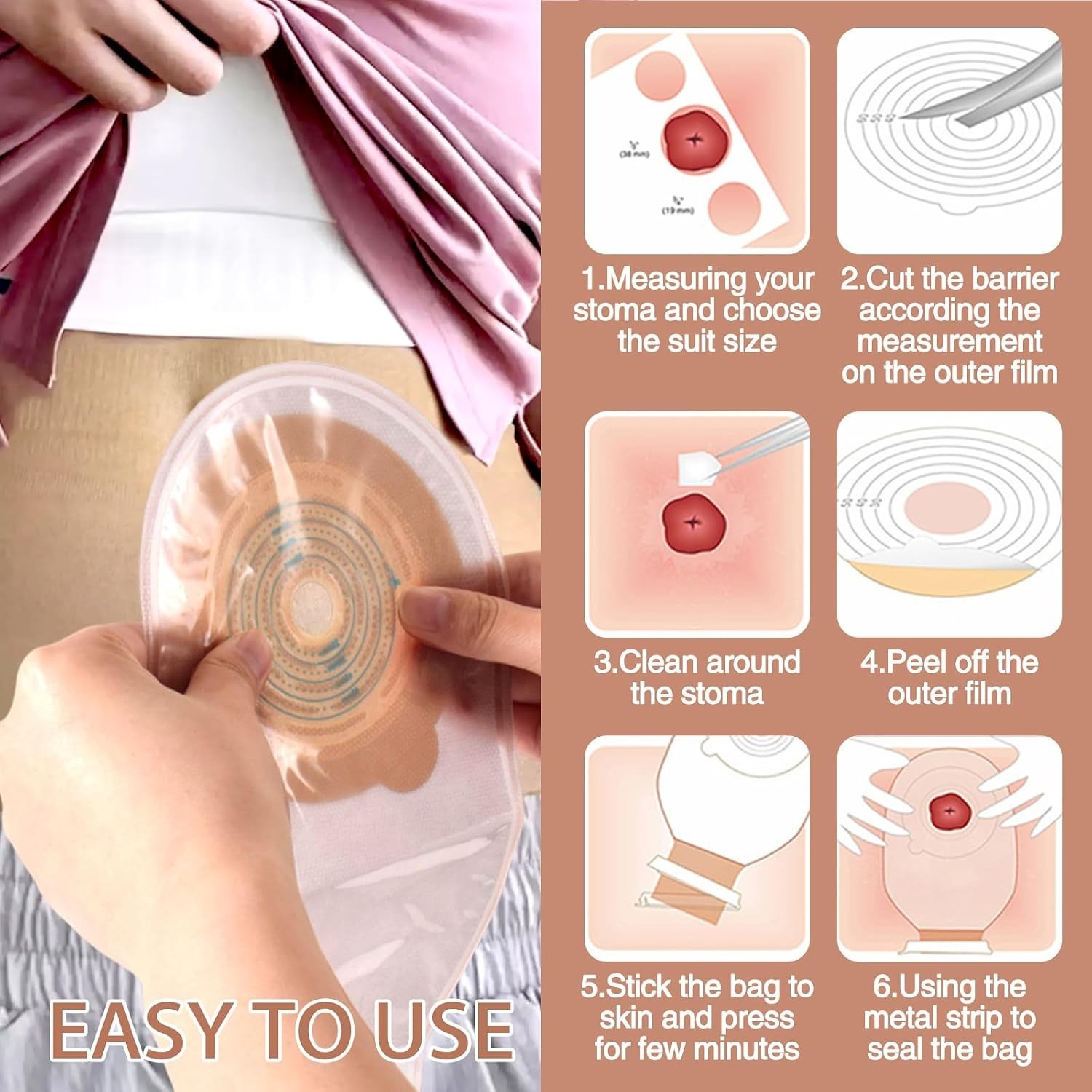 100PCS Colostomy Bags One Piece Ostomy Bag with Clamp Closure | Hypoallergeni…