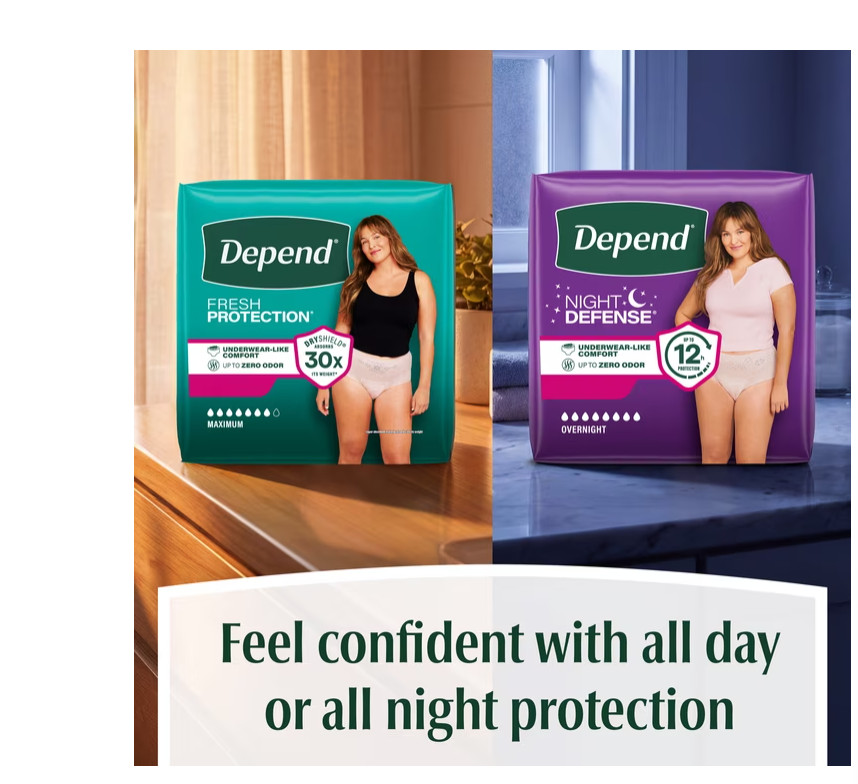 Depend Night Defense Incontinence Underwear for Women, Adult Diapers,M, 60 Count
