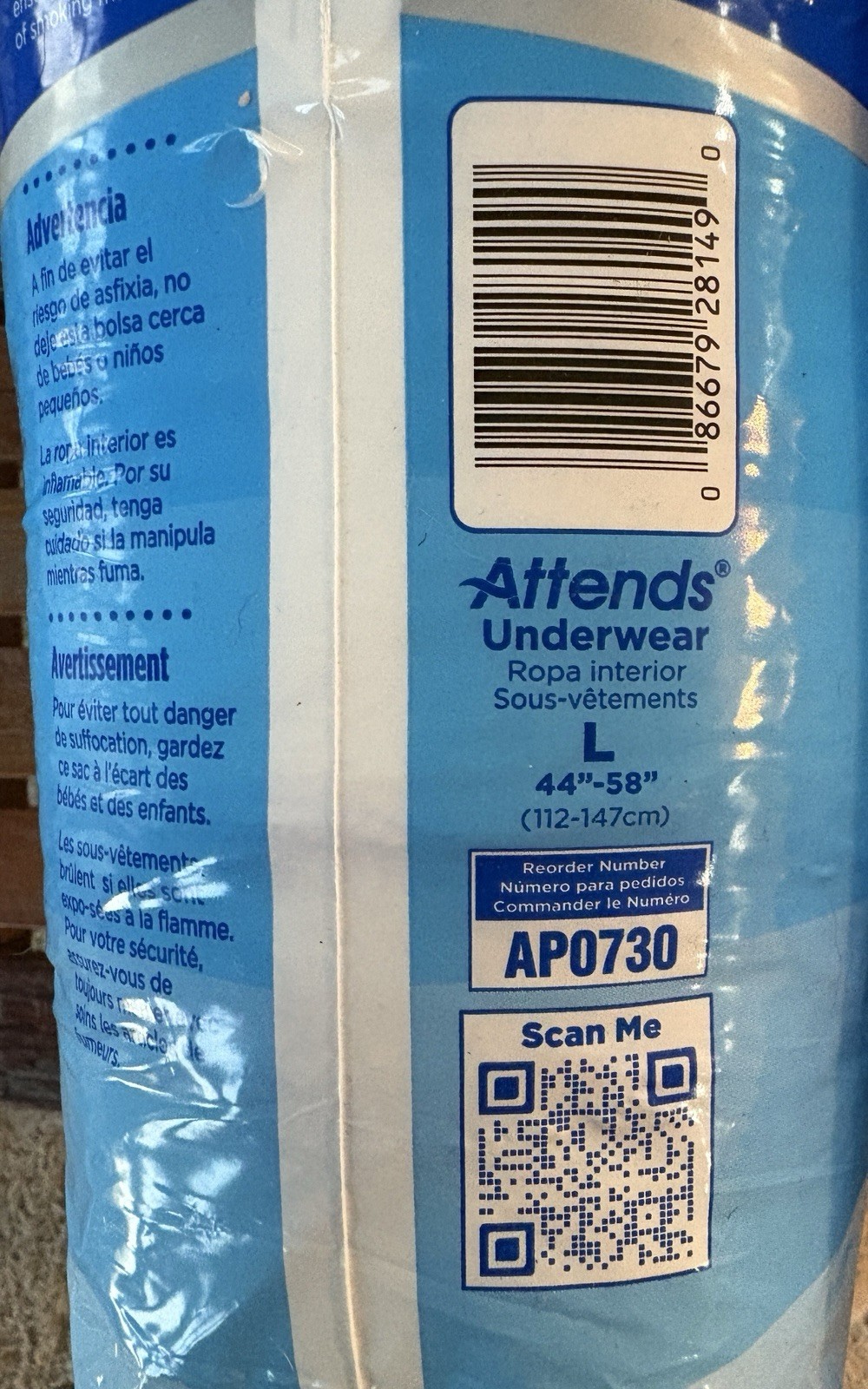 Lot of 2 Attends Disposable MAXIMUM ABSORBENCY Underwear Size Large 18 Count
