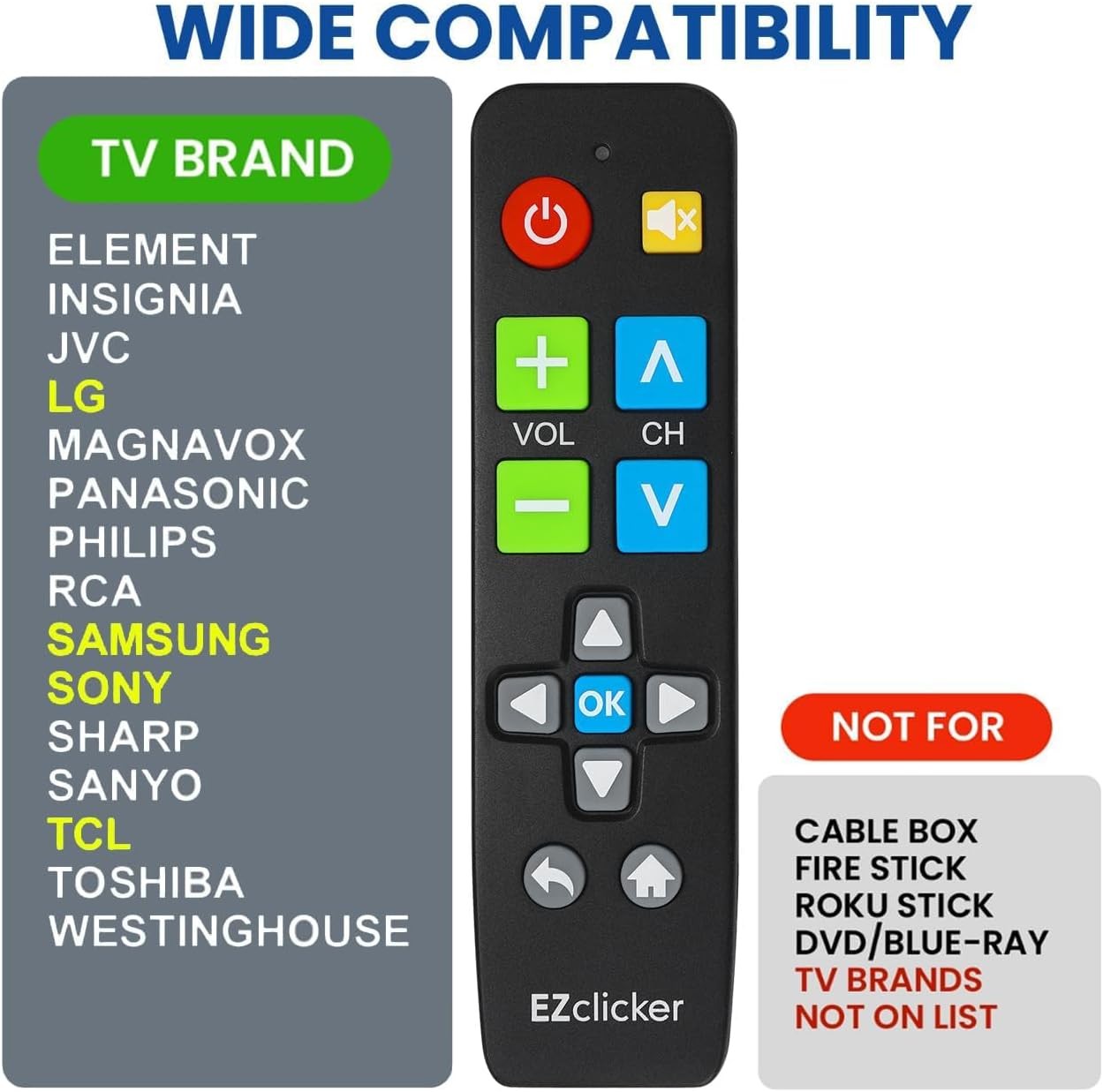 Big Button TV Remote for Seniors Universal Compatibility Easy to Use Black