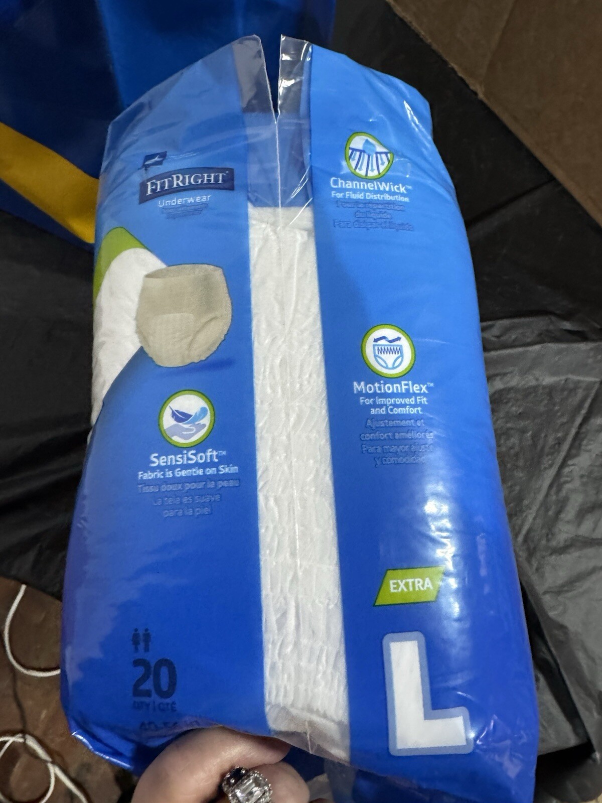 FitRight Extra Adult Incontinence Diapers, Size Large 40-56”, 20 Count 60 Total