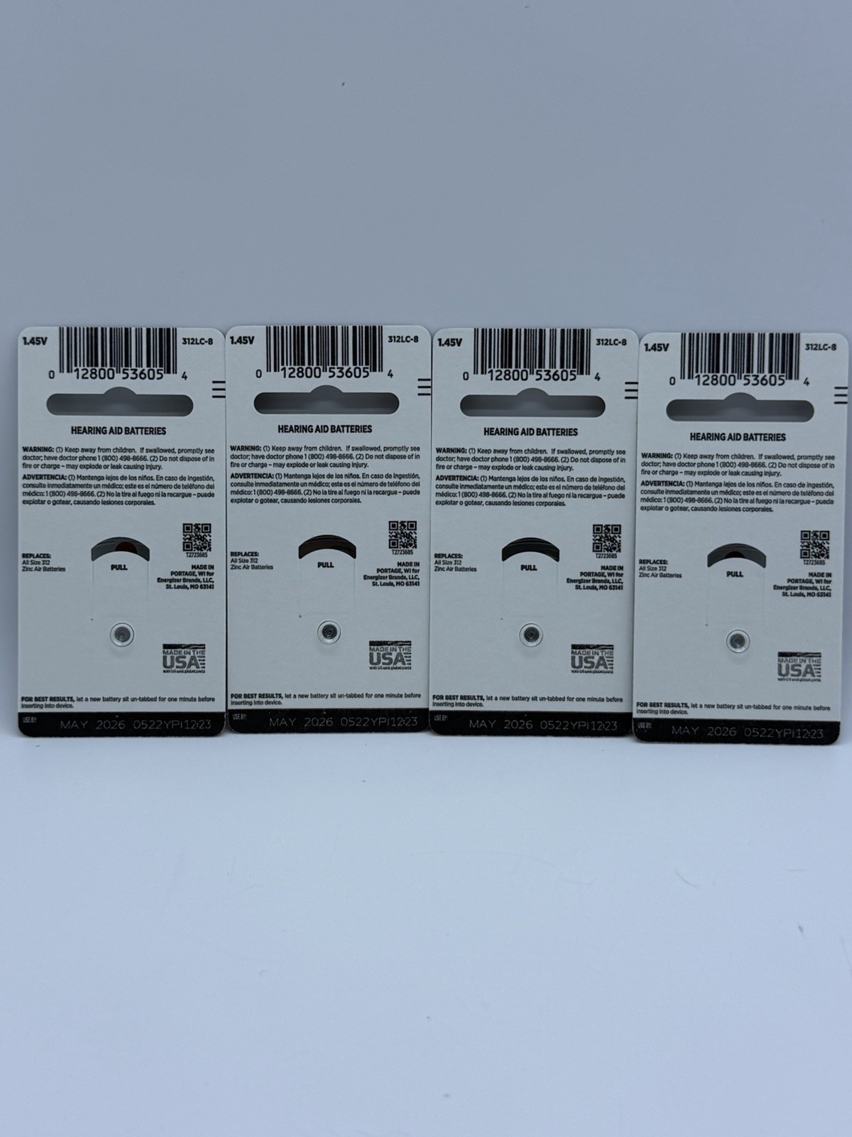 4 packs RAYOVAC Loud n’ clear 312LC-8A hearing aid batteries exp May/26 F1