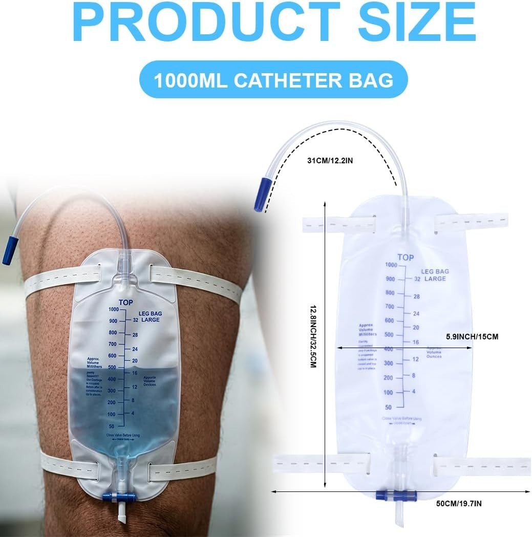 Urinary Drainage Bag 1000ML Urine Catheter Leg Bags 4Pcs with Anti-Reflux Chambe