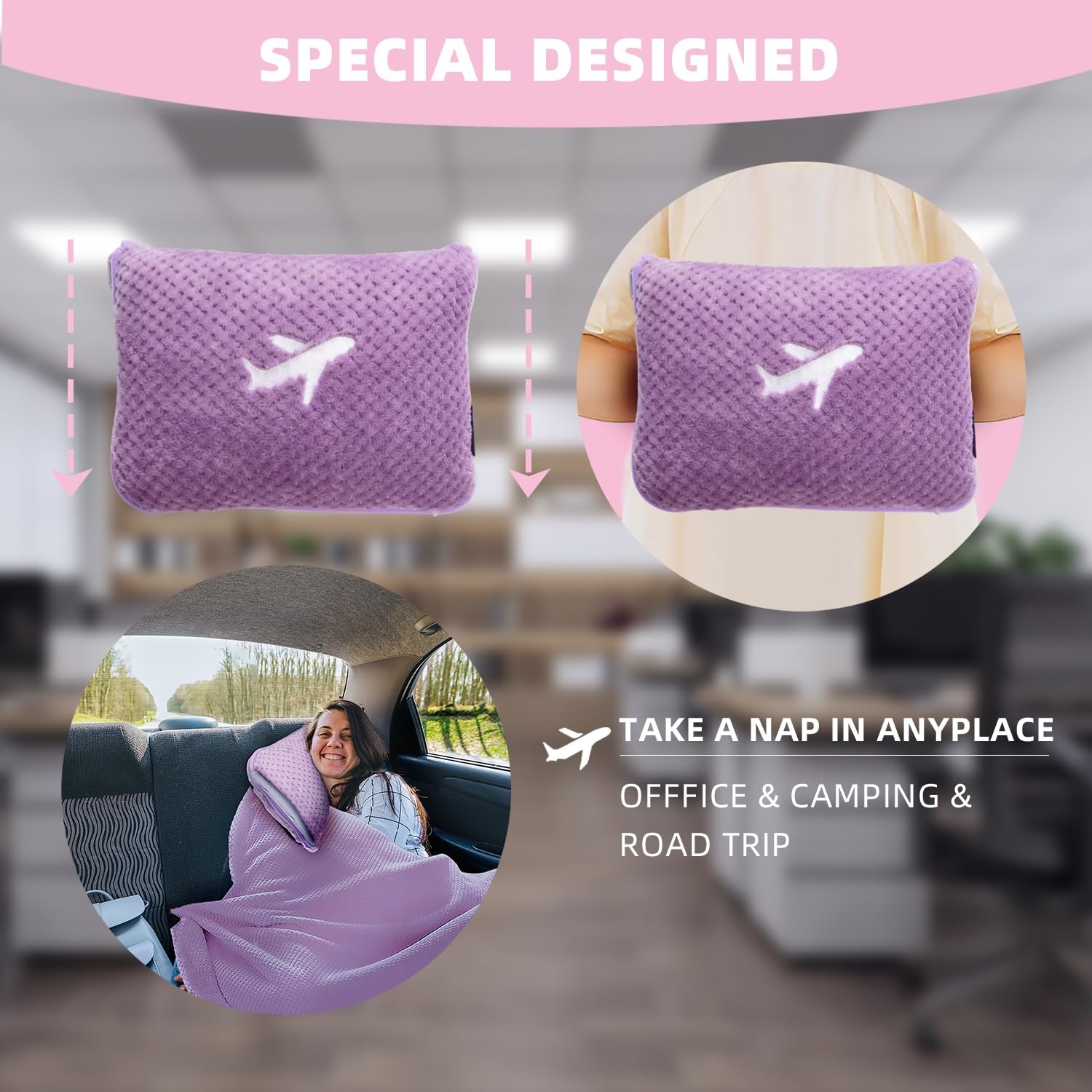 Nenolix 3 in 1 Travel Blanket Pillow Set – 350 GSM Thick Large, Violet