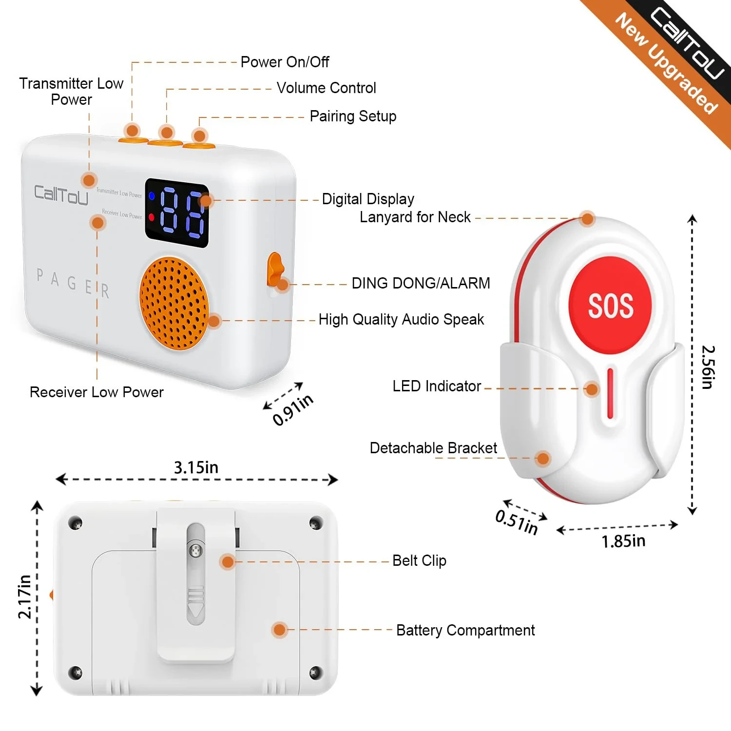 CallToU Caregiver Pager Wireless Vibration Call Bell Nurse Call System