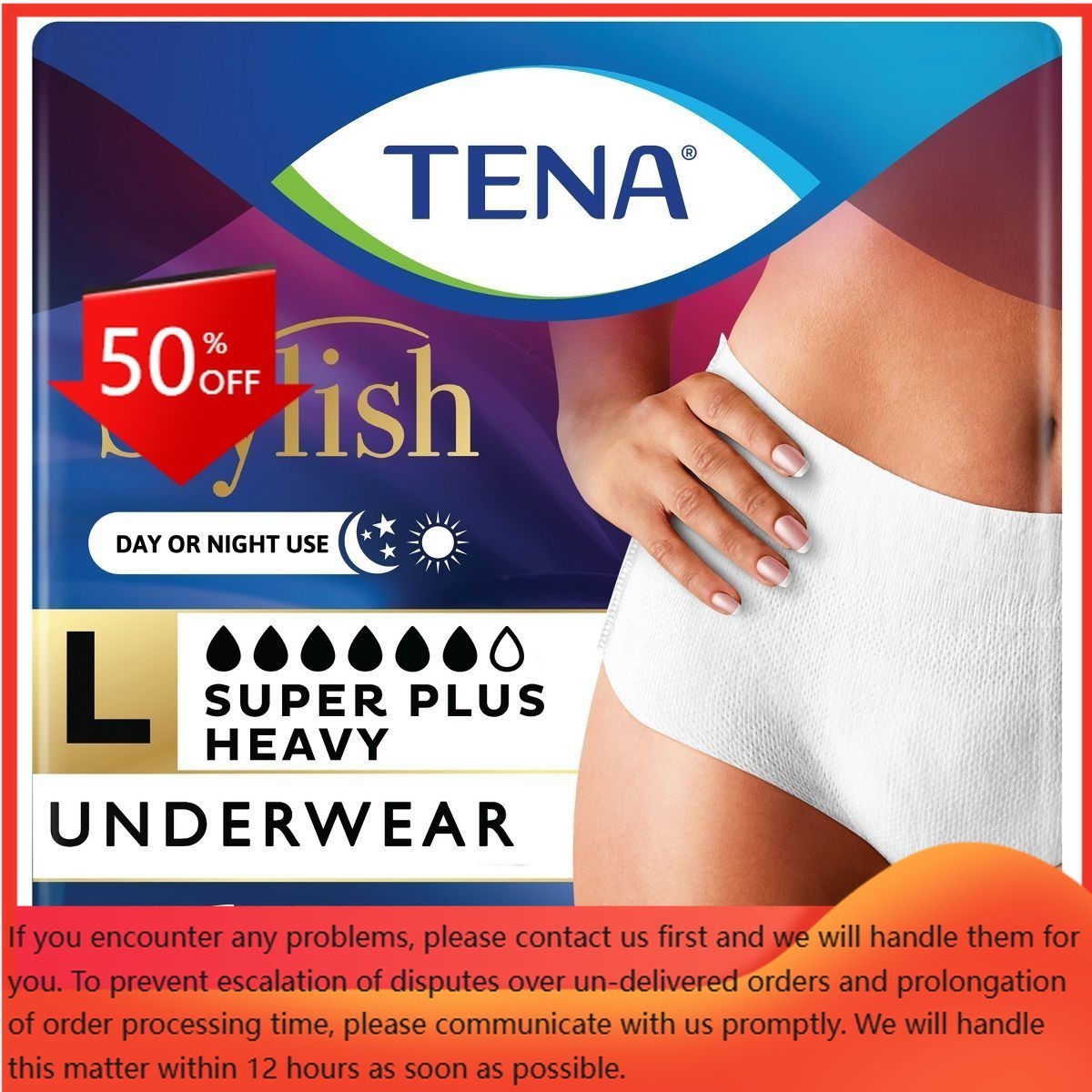 TENA Stylish Incontinence Underwear for Women – Super Plus Absorbency – L – 64ct