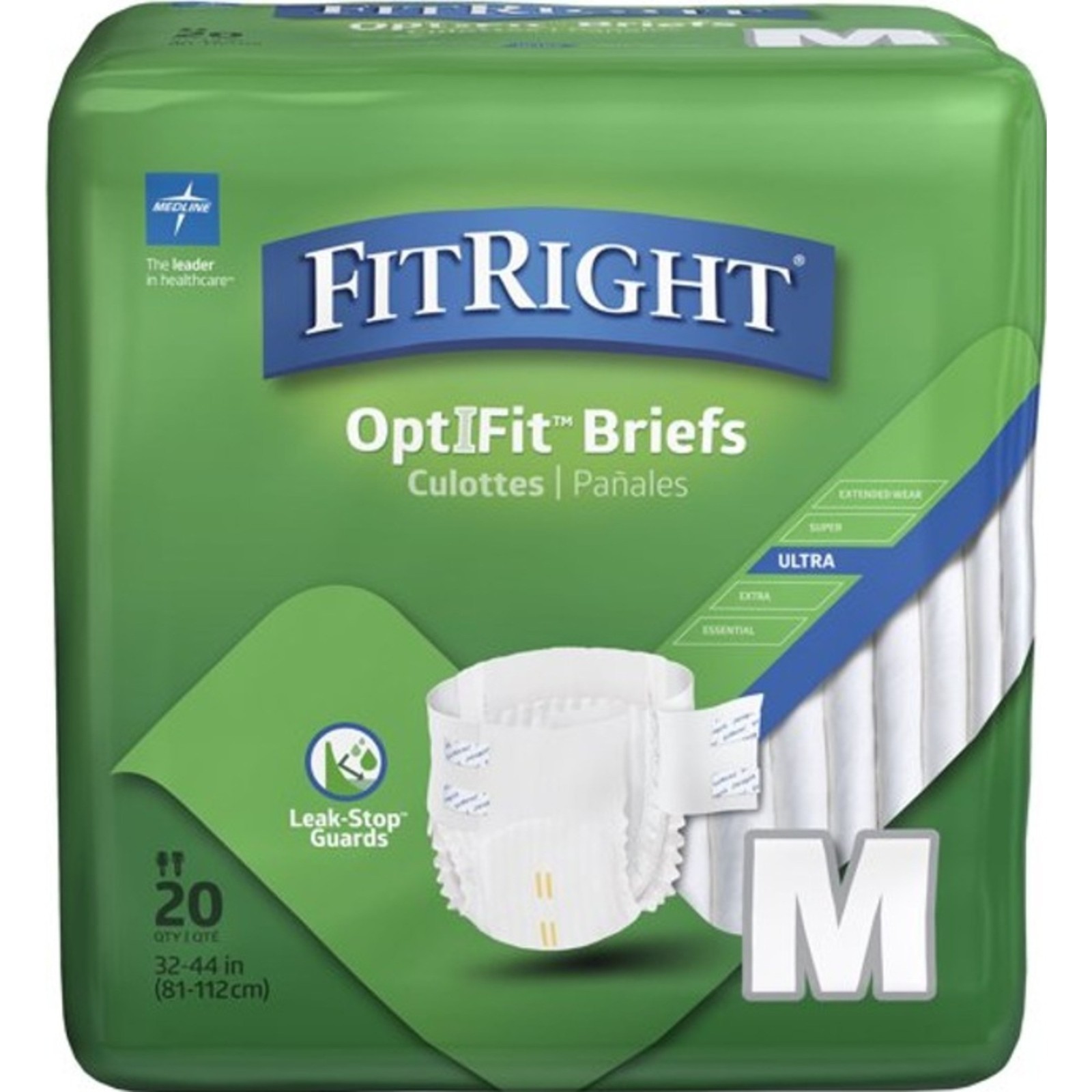 Medline FitRight OptiFit Extra Adult Briefs, Incontinence Diapers, Medium 20 ct
