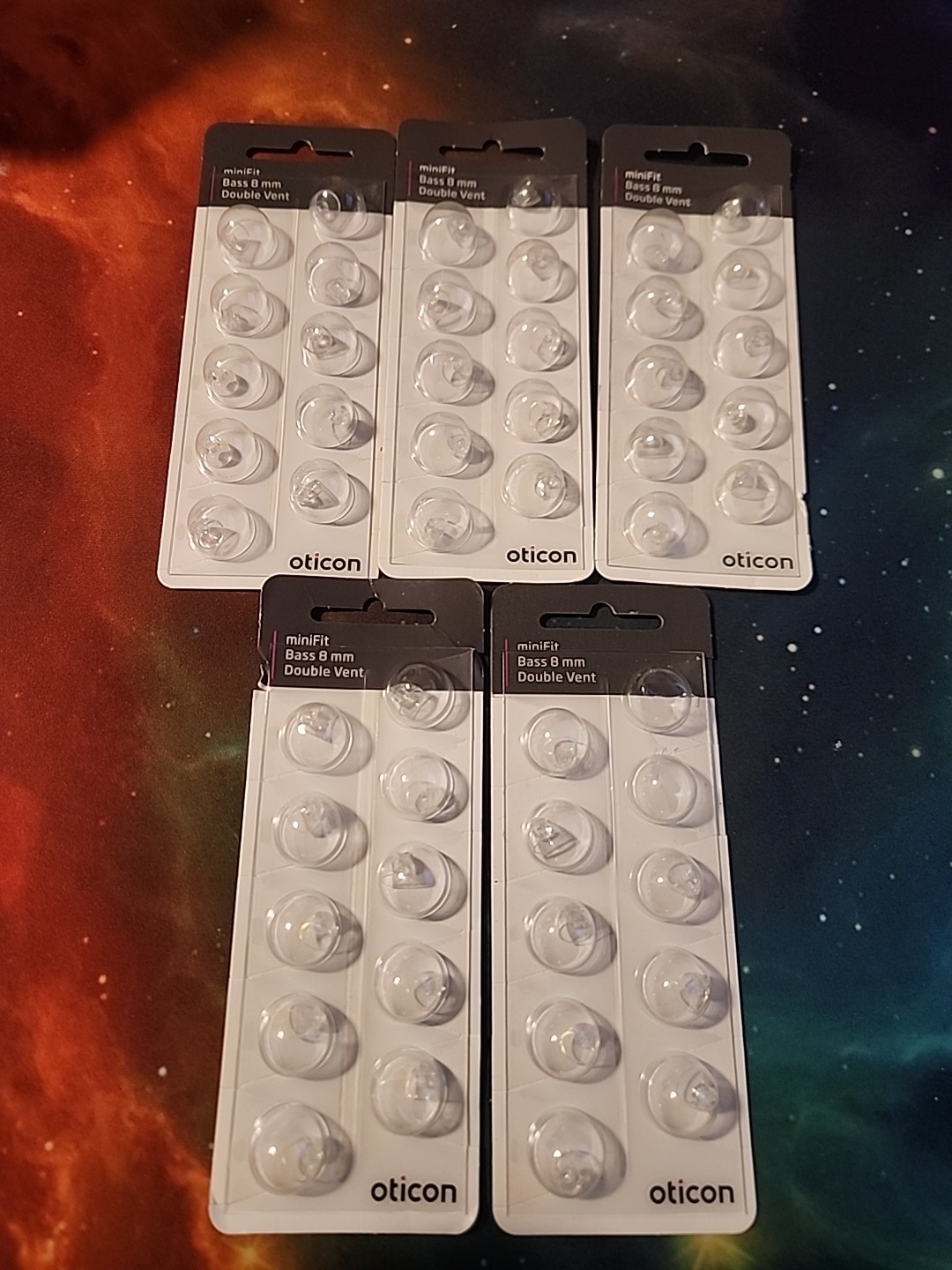 5 Pack Oticon miniFit 8mm Bass Double Vent Domes For Hearing Aids/50 Domes Total