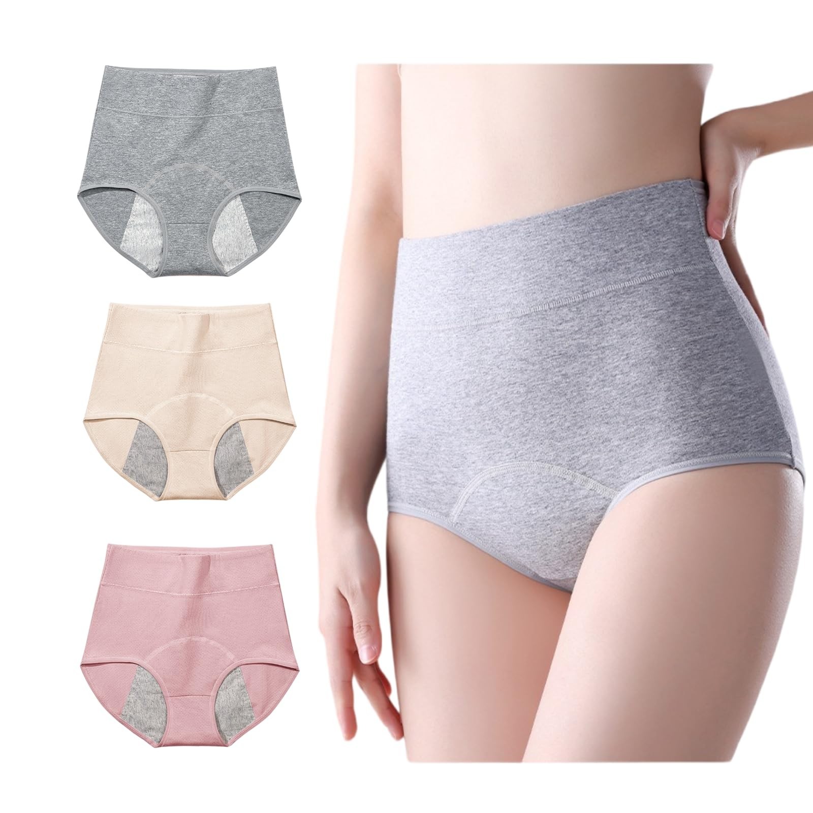 Lmaray 3 Pack Women’s Incontinence Underwear Washable Double Elastic HighWaist L