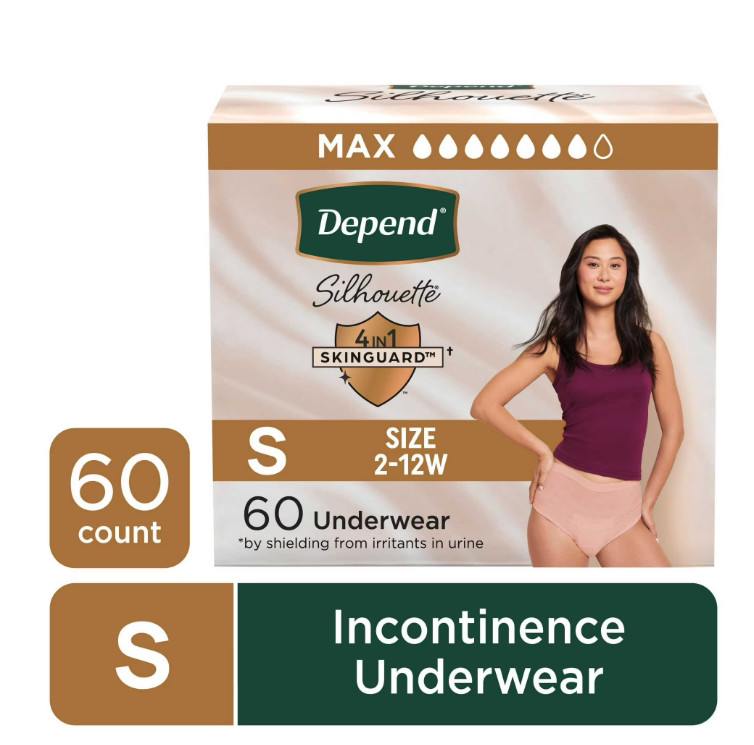 Depend Silhouette Incontinence & Postpartum Bladder Leak Underwear, S, 60 Count