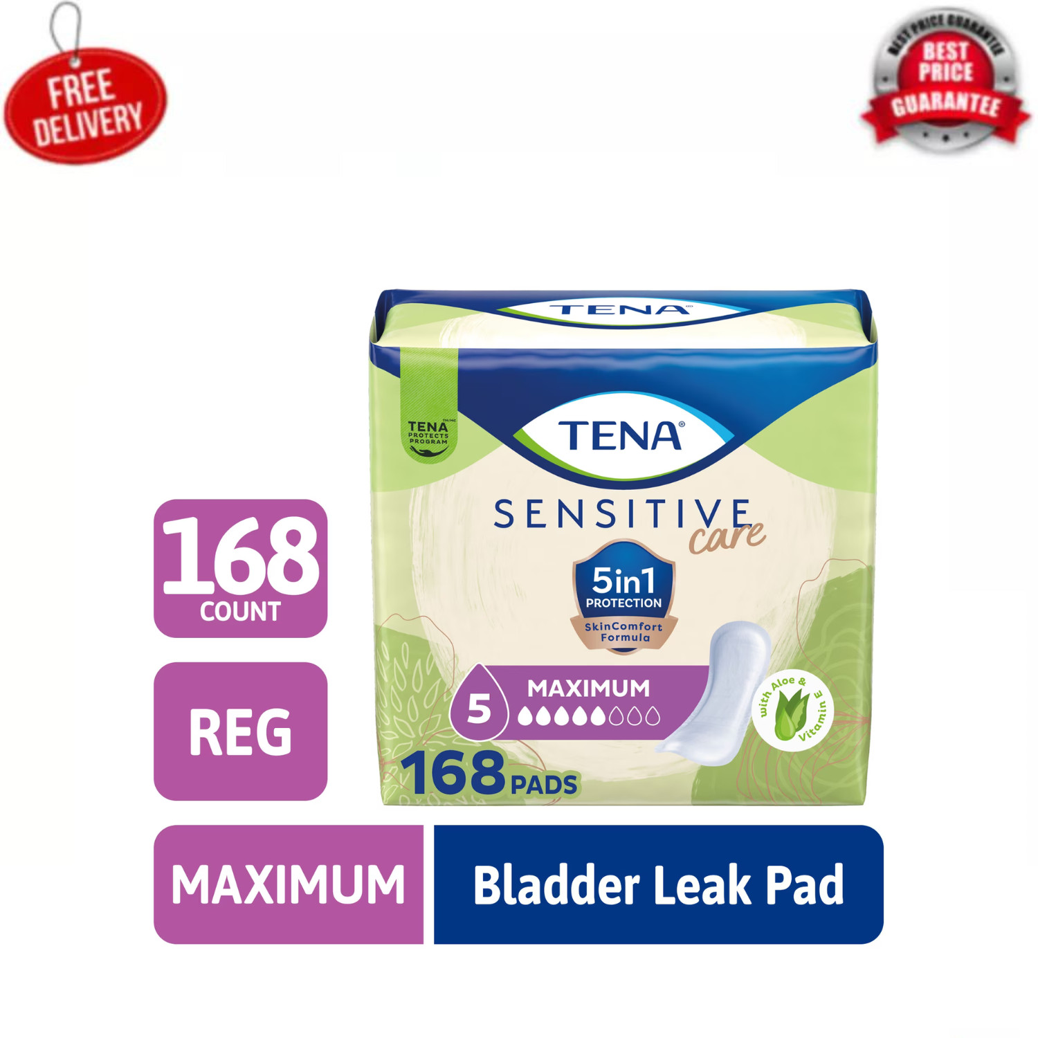 TENA Sensitive Care Maximum Absorbency Incontinence Pad for Women, 168 Ct