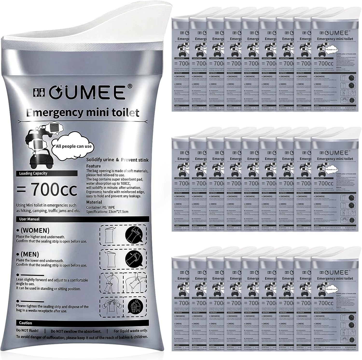 28/23/20/12/ Pack Disposable Urine Bags, 700ML Travel Pee Bags Unisex Urinal Bag