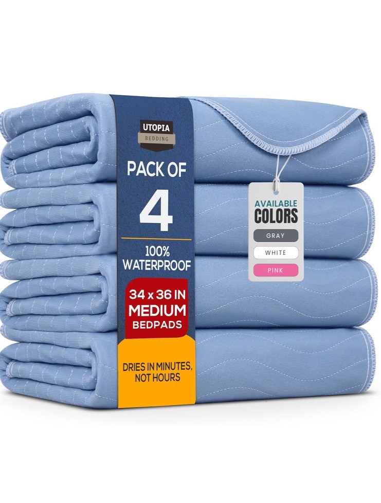 Utopia Bedding Washable Underpads 34″ X 36″ (Pack of 4), Waterproof Reusable Hea