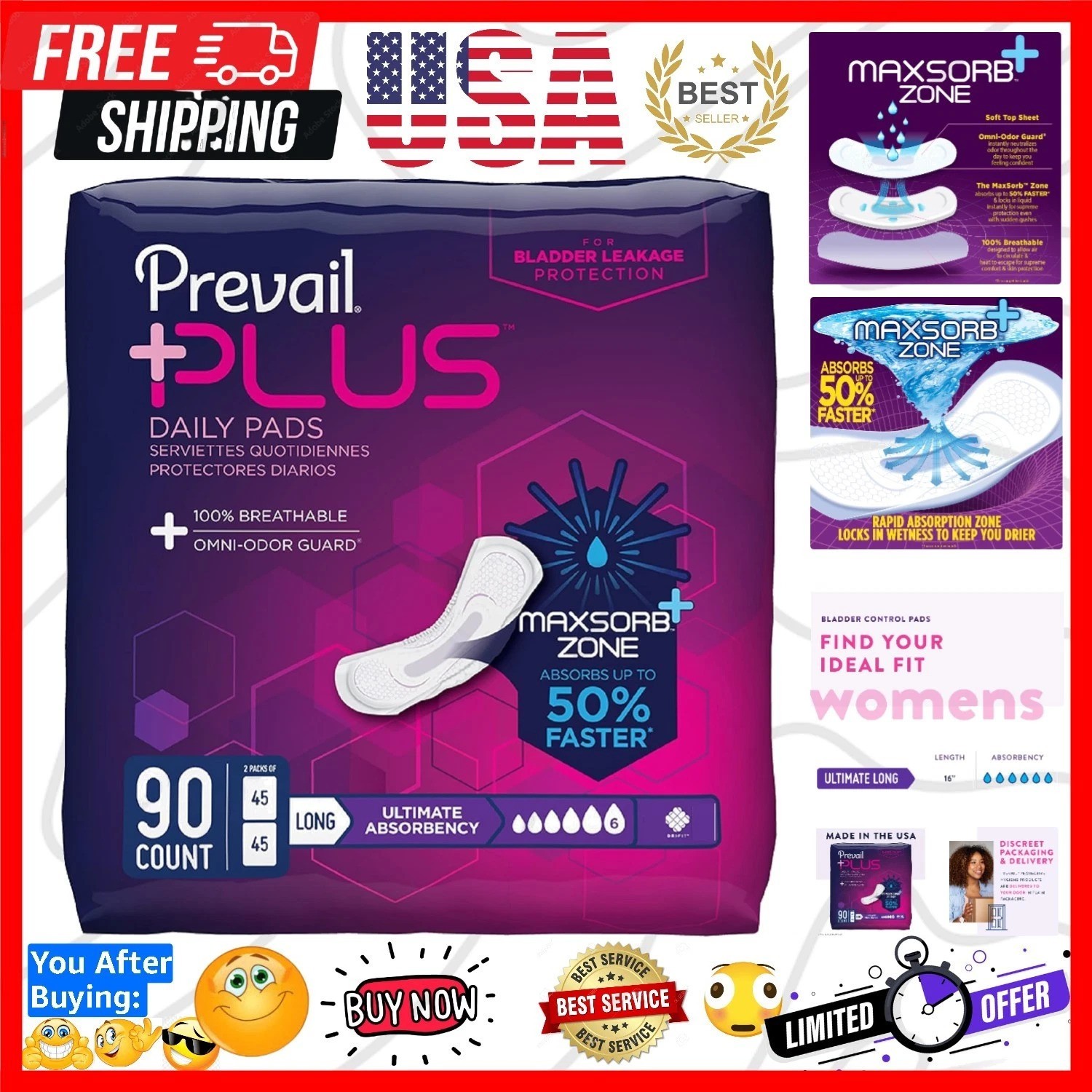 Plus | Long Length Incontinence Bladder Control Pads | Ultimate Absorbency | …