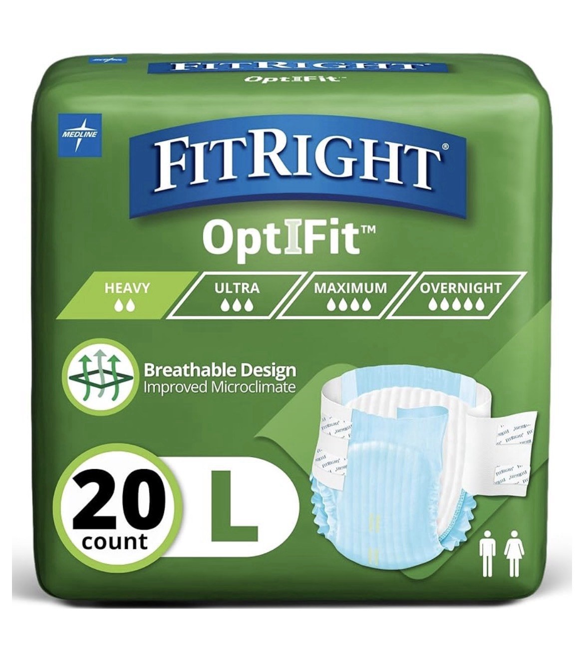 Medline FitRight Large 44-56 OptIFit Briefs Comfort Air Design 4D Core-New 20ct