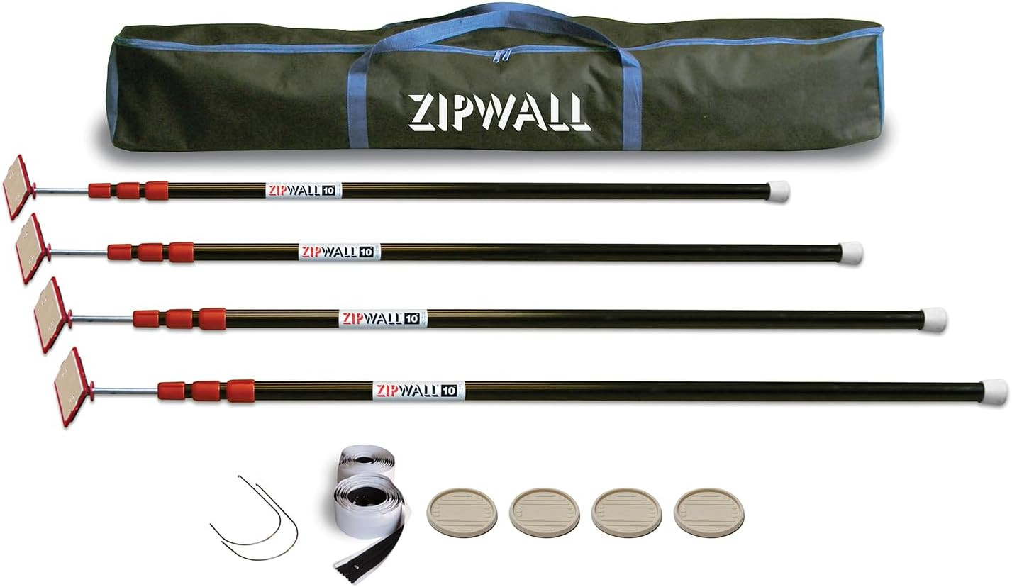ZP4 Zippole 10′ Spring Barrier Poles – Pack of 4 for Dust Barriers, Black