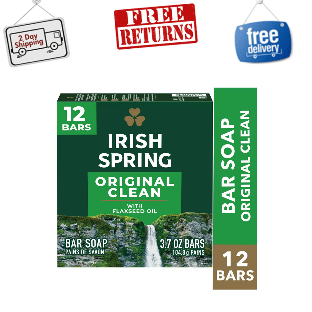 Irish Spring Bar Soap for Men, Original Clean Mens Bar Soap, 12 Pack, 3.7 Oz NEW