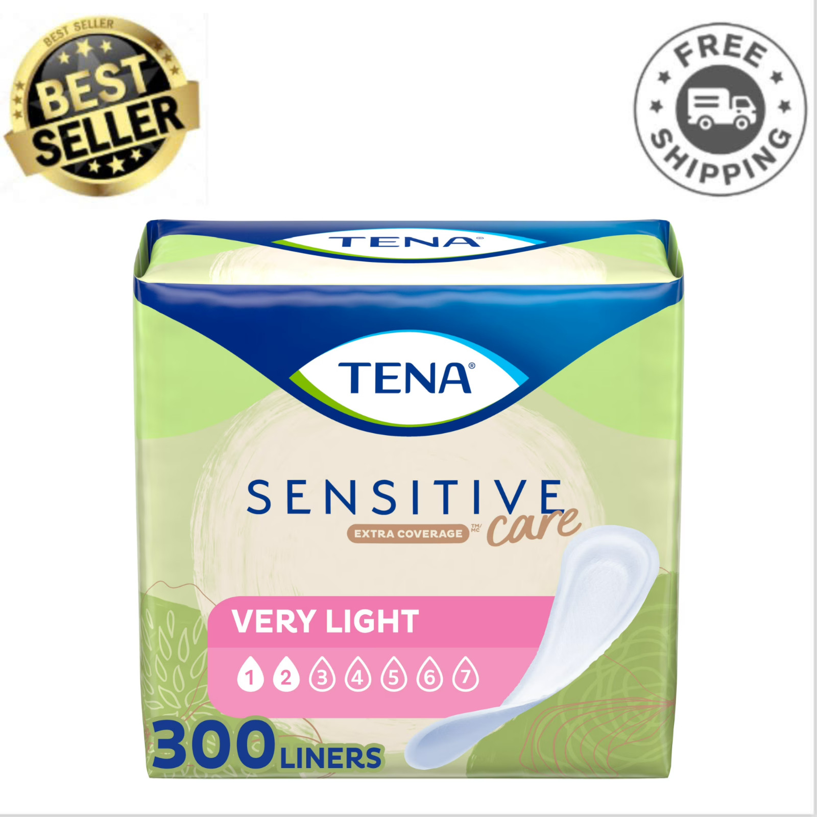 Tena Sensitive Care Extra Coverage Liners, Very Light Absorbency, 300 Count