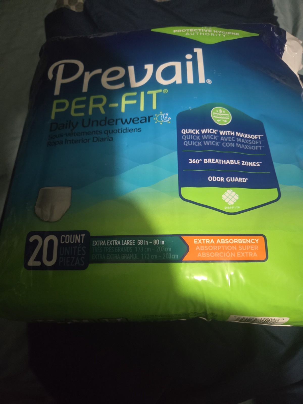 Prevail Per-Fit Underwear XXL 20 Ct 360° Breathable Odor Guard Extra Absorbency