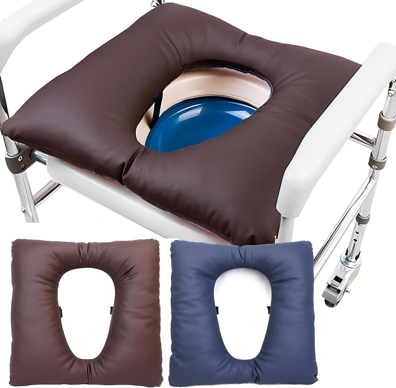 Bedside Commode Cushion. Washable. 16.5” X 16.5” Thick Pad. Brown