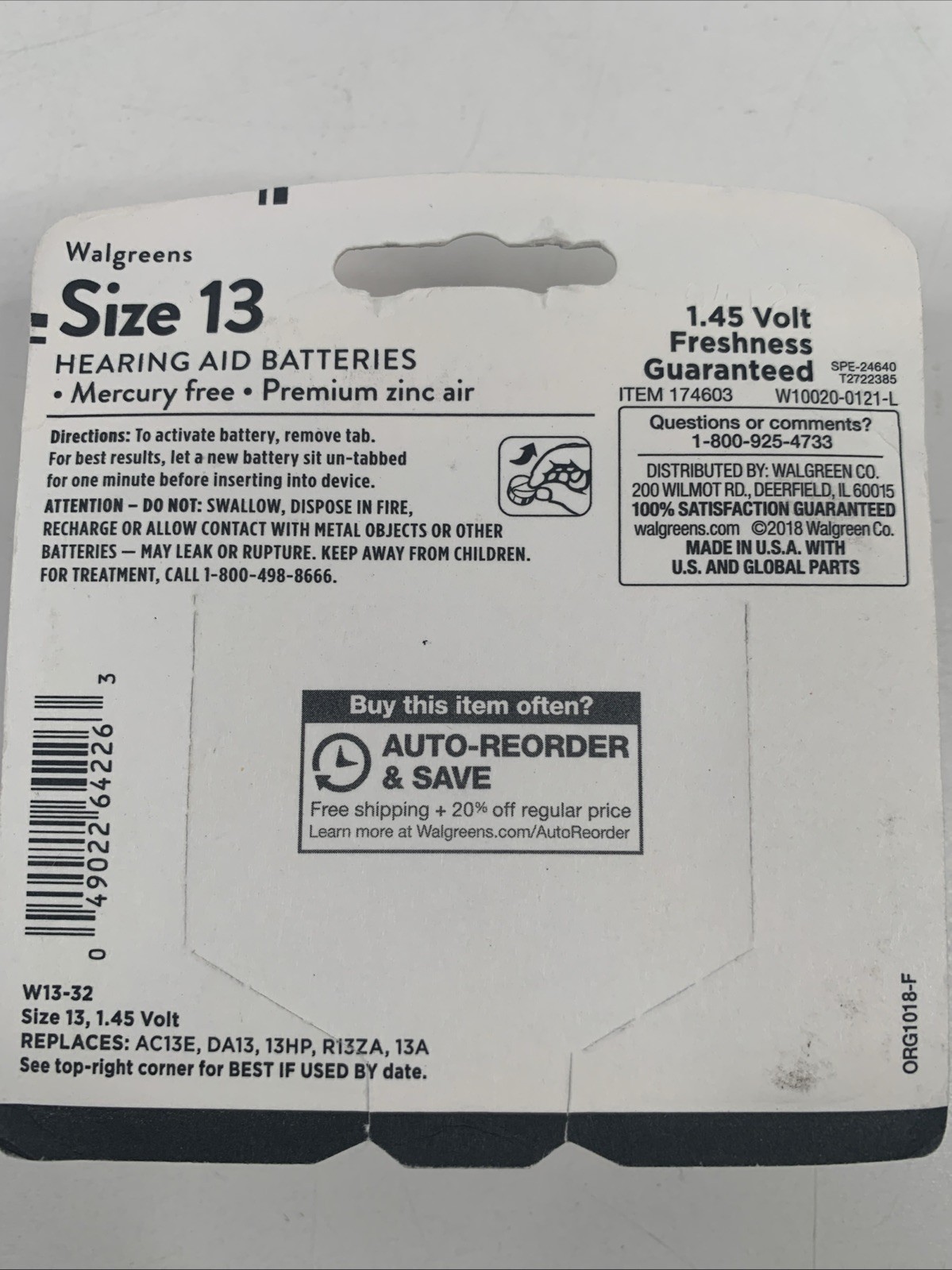 Walgreens Hearing Aid Size 13 Batteries (3) 32 packs 96 total exp 3/2025 NEW