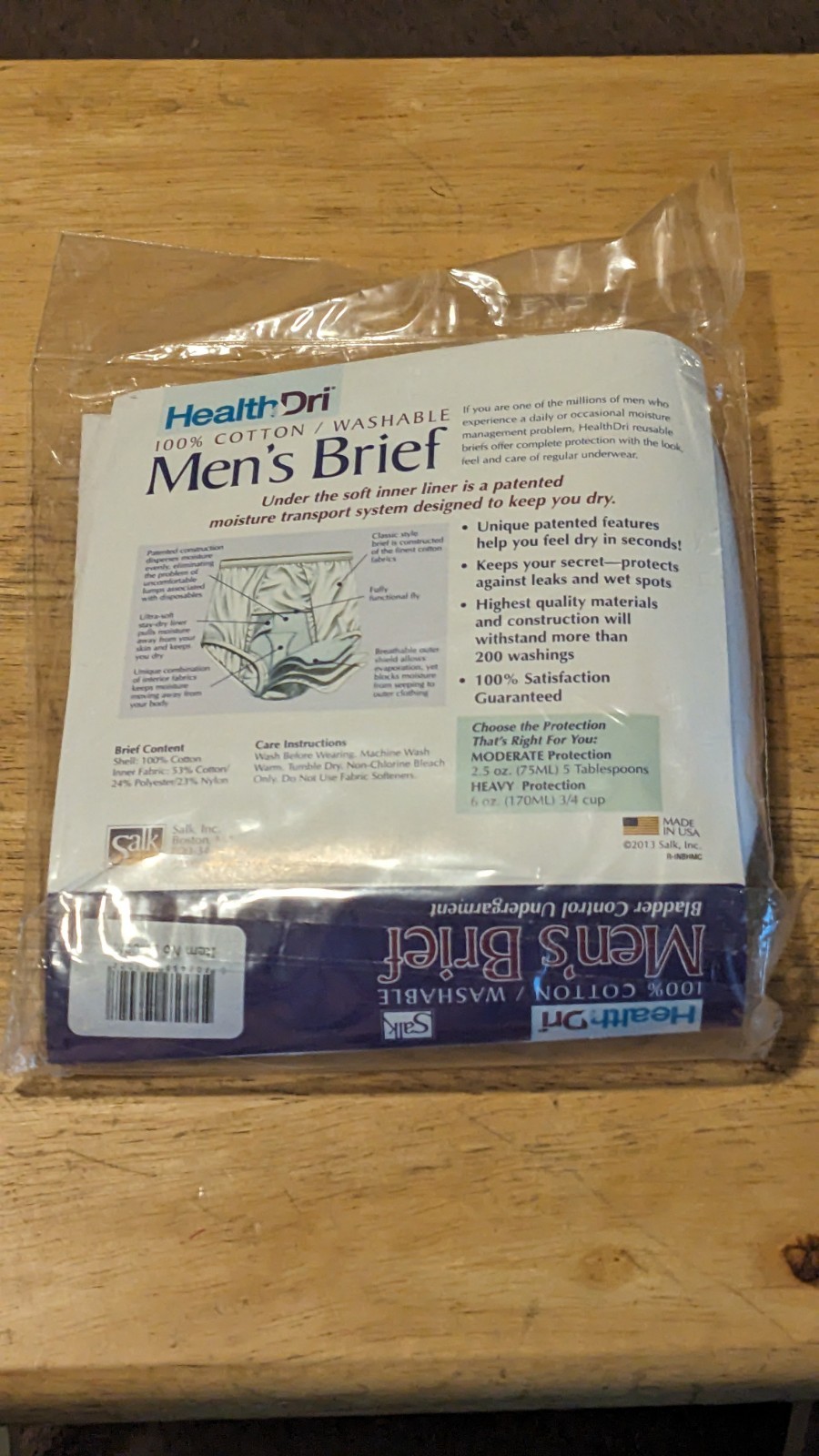 Salk HealthDri Men’s Heavy Absorbency Reusable Brief Medium 34″-36″ BH00M USA