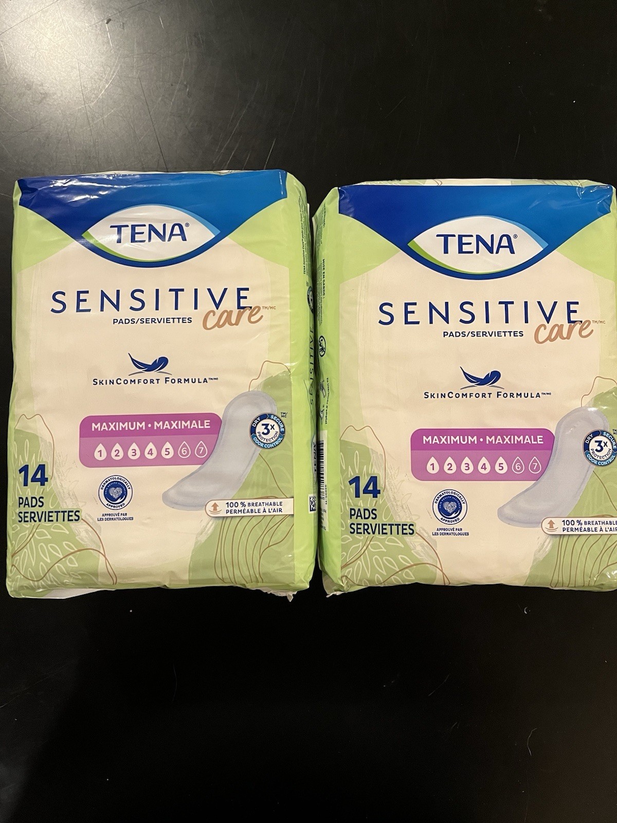 2 Tena Sensitive Care Pads Maximum Absorption Level 5- 14 Pads Per Pack