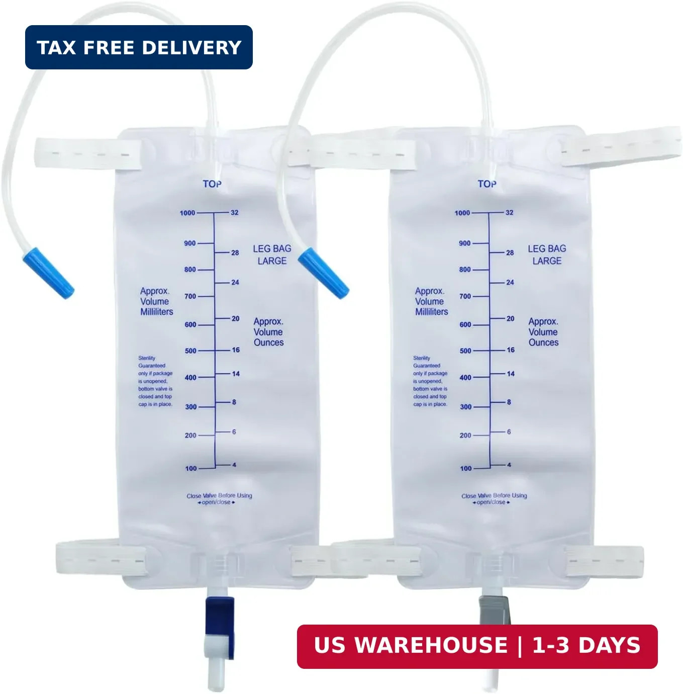 1000ml Leg Bag for Catheter and Urinary Drainage, Anti-Reflux Valve with Advance