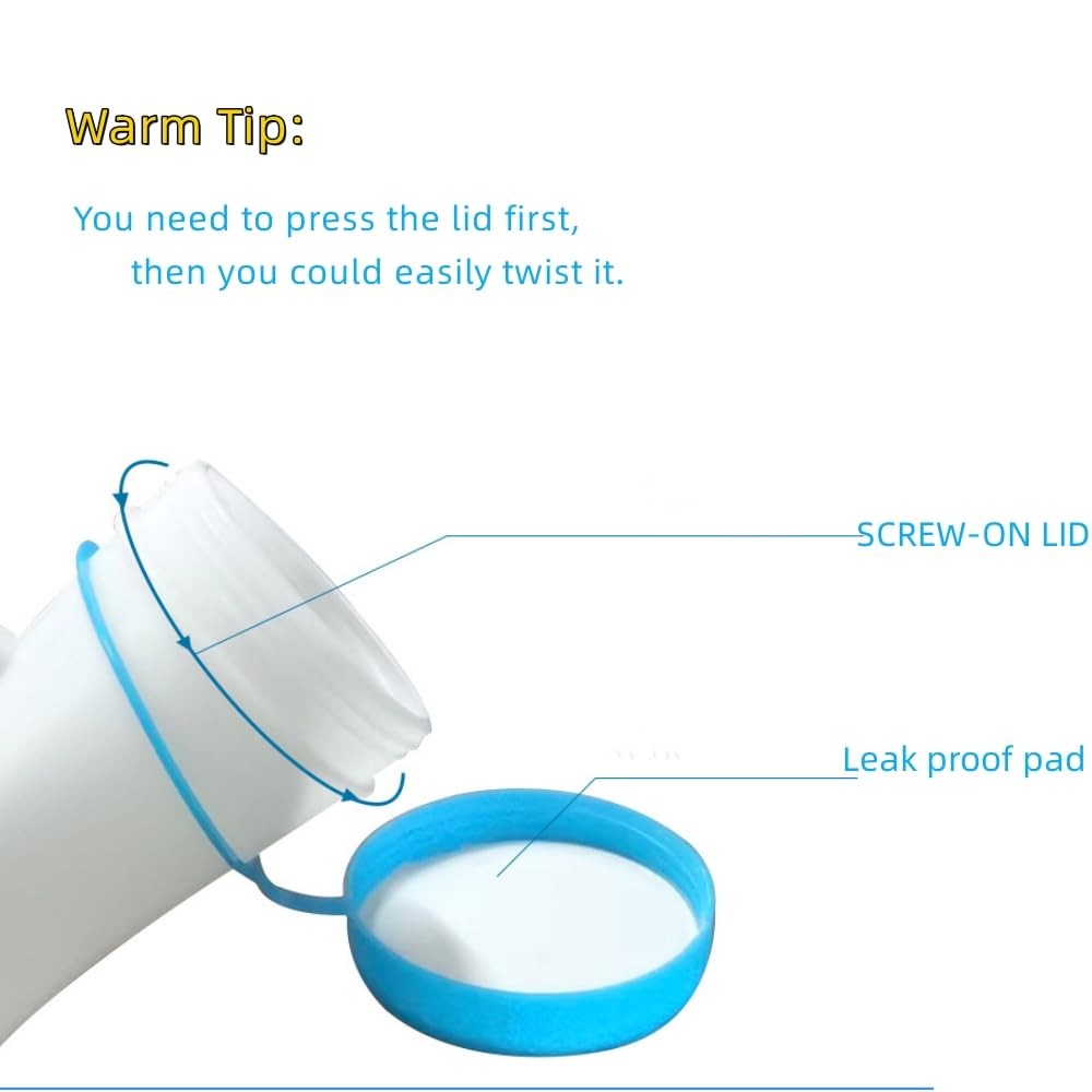Thick Firm Male Urinal,Urine Bottle with Lid 32oz./1000mL Pack of 2 (Blue Scr…