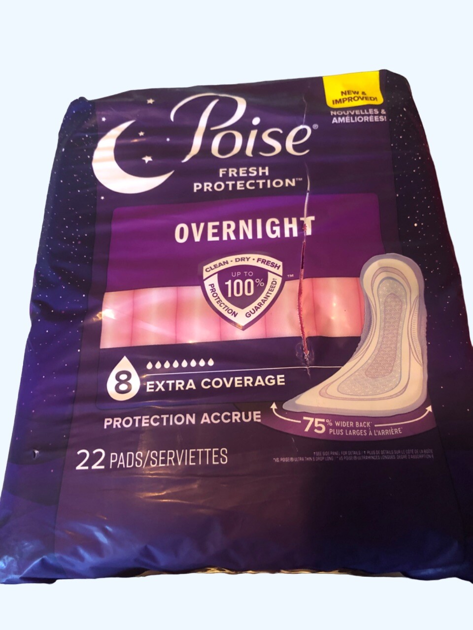 Poise Overnight Pads, 8 Drop, Ultra Absorbent & Ultra Thin Variety- 202 Pads