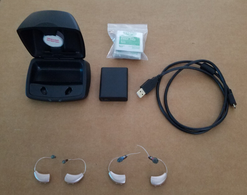 2 Starkey Hearing Aids, Rechargeable, 2 Pair, With Charging Case & Extras