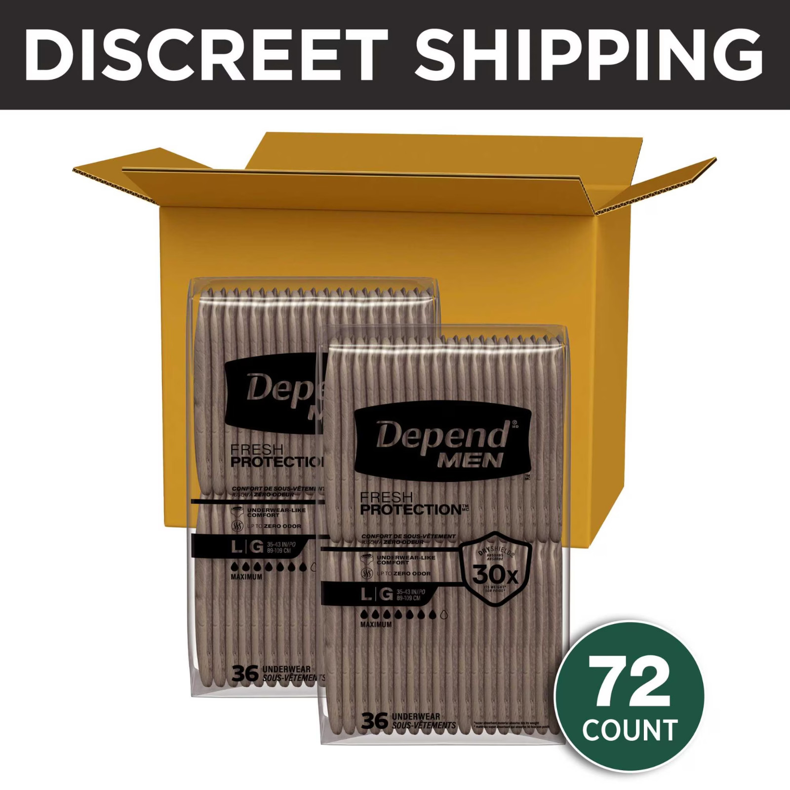 Depend Fresh Protection Incontinence Underwear for Men Large 72 Count