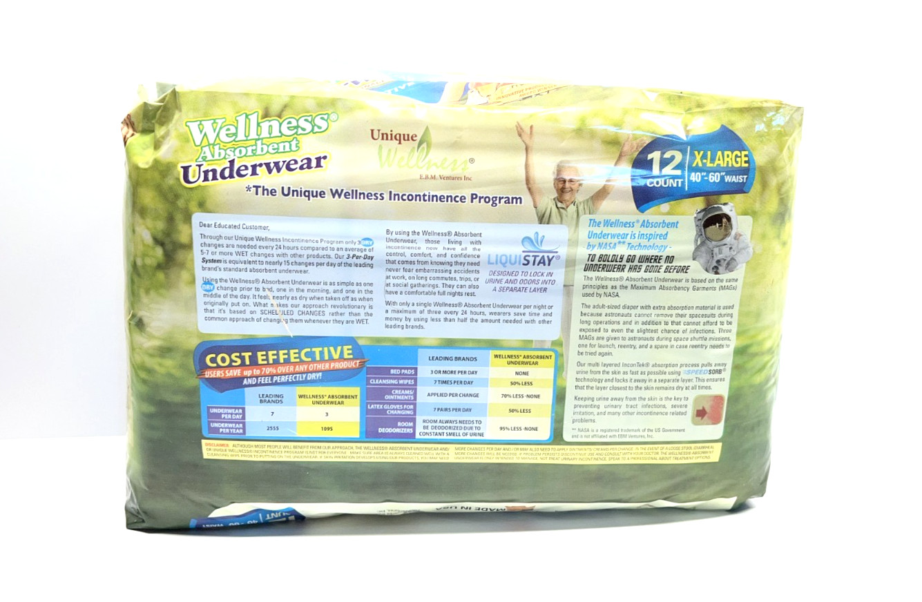 Wellness Absorbent Underwear X-Large (40″–60″) – Moderate Absorbency – 12 Count