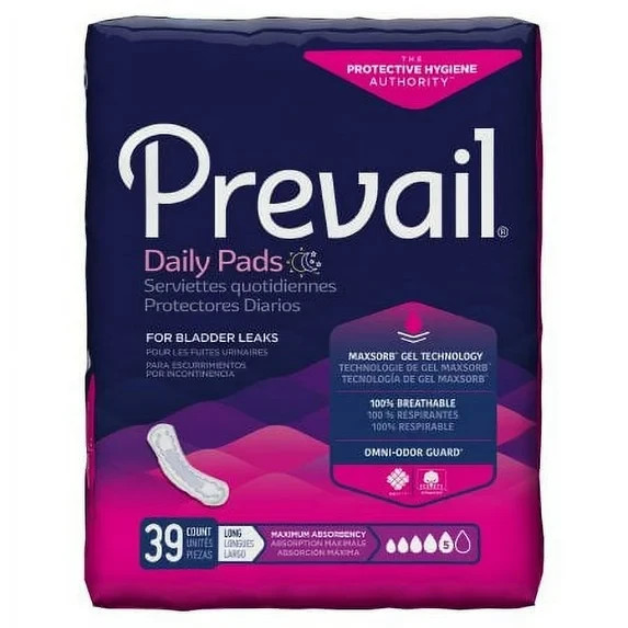 4 Packages Prevail Incontinence Bladder Maximum Absorbency Control Pads, Long