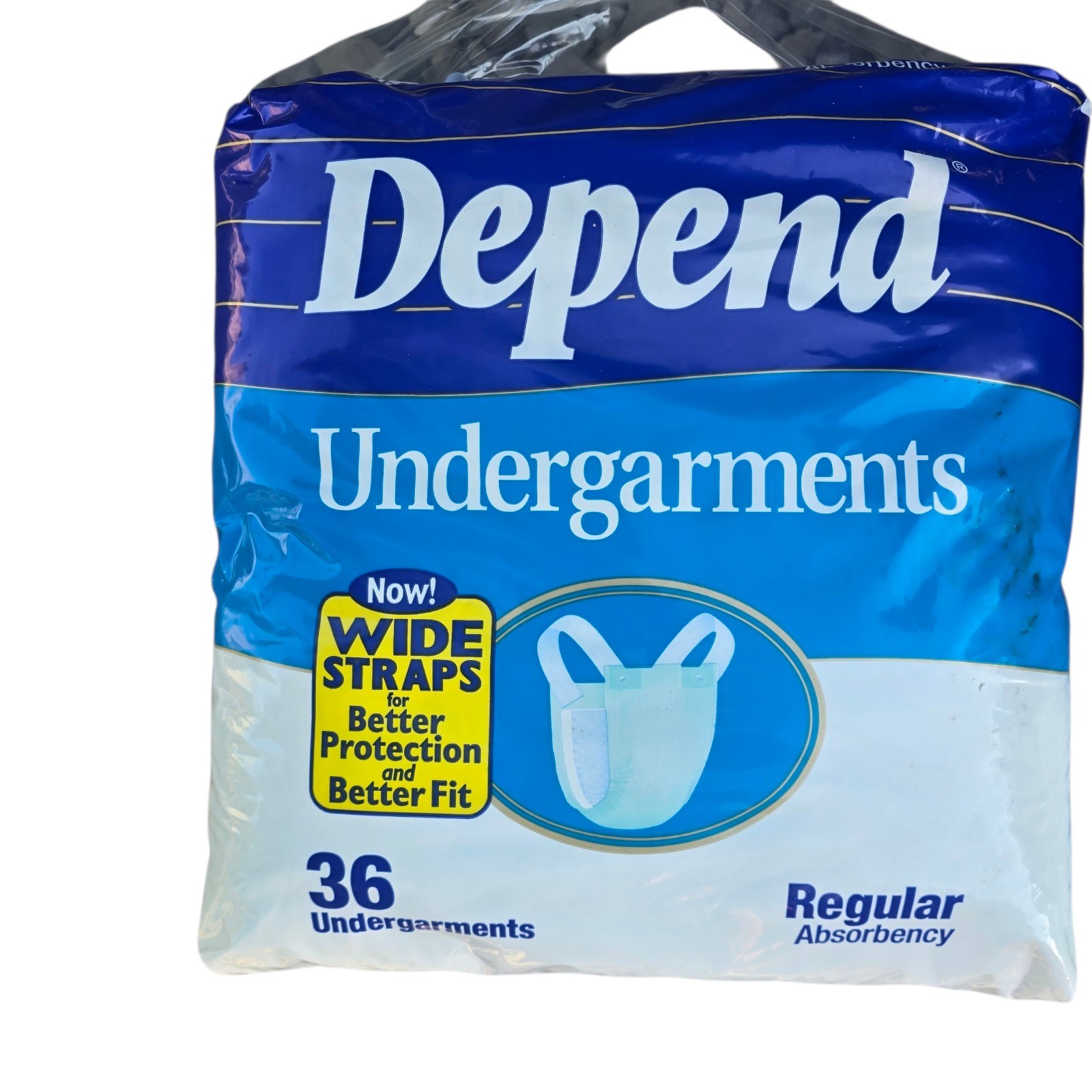 Vintage Depend Wide Straps Regular 36 Count Bag– Lot Of 2 Unopened Packs – 1993