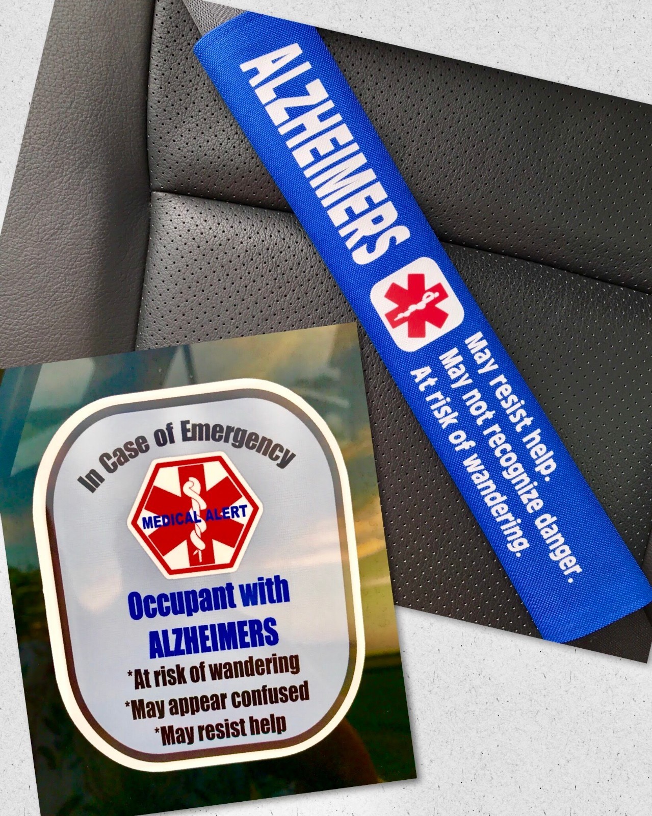 Alzheimers Seat Belt Cover and Window Decal Set Royal Blue