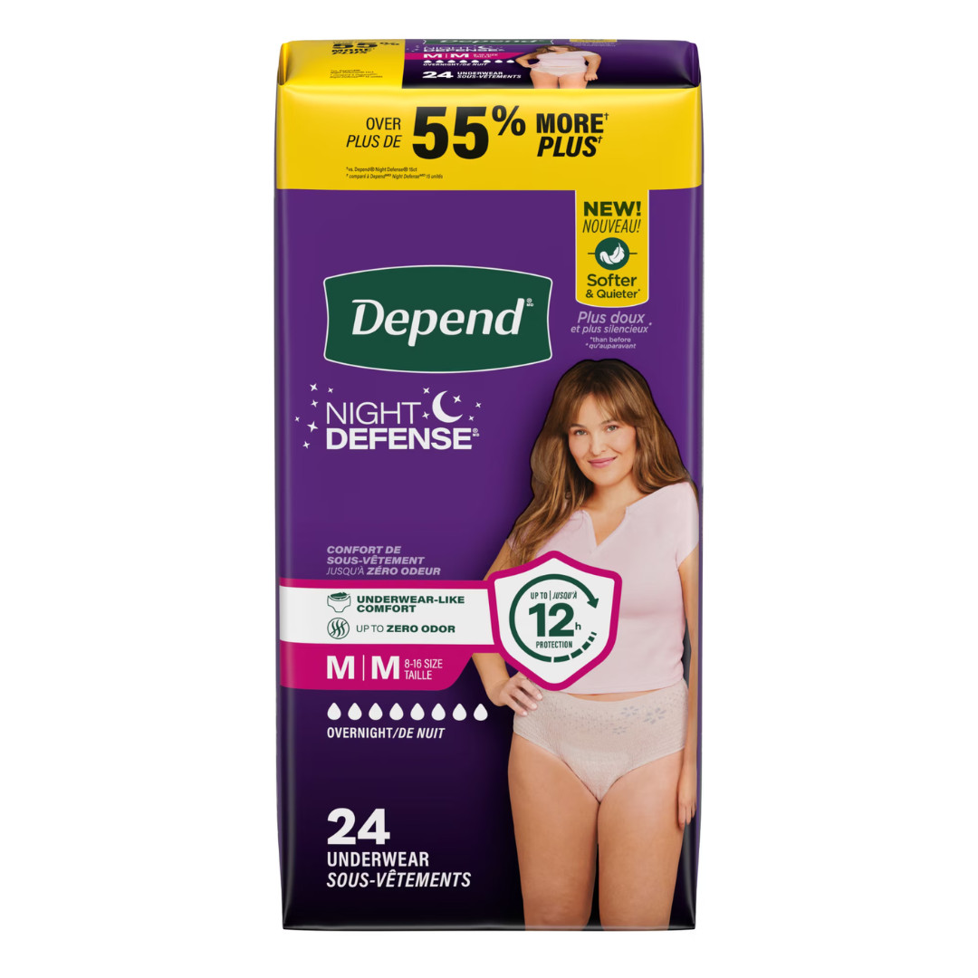 Depend Night Defense Incontinence Underwear for Women, Adult Diapers, M,24 Count