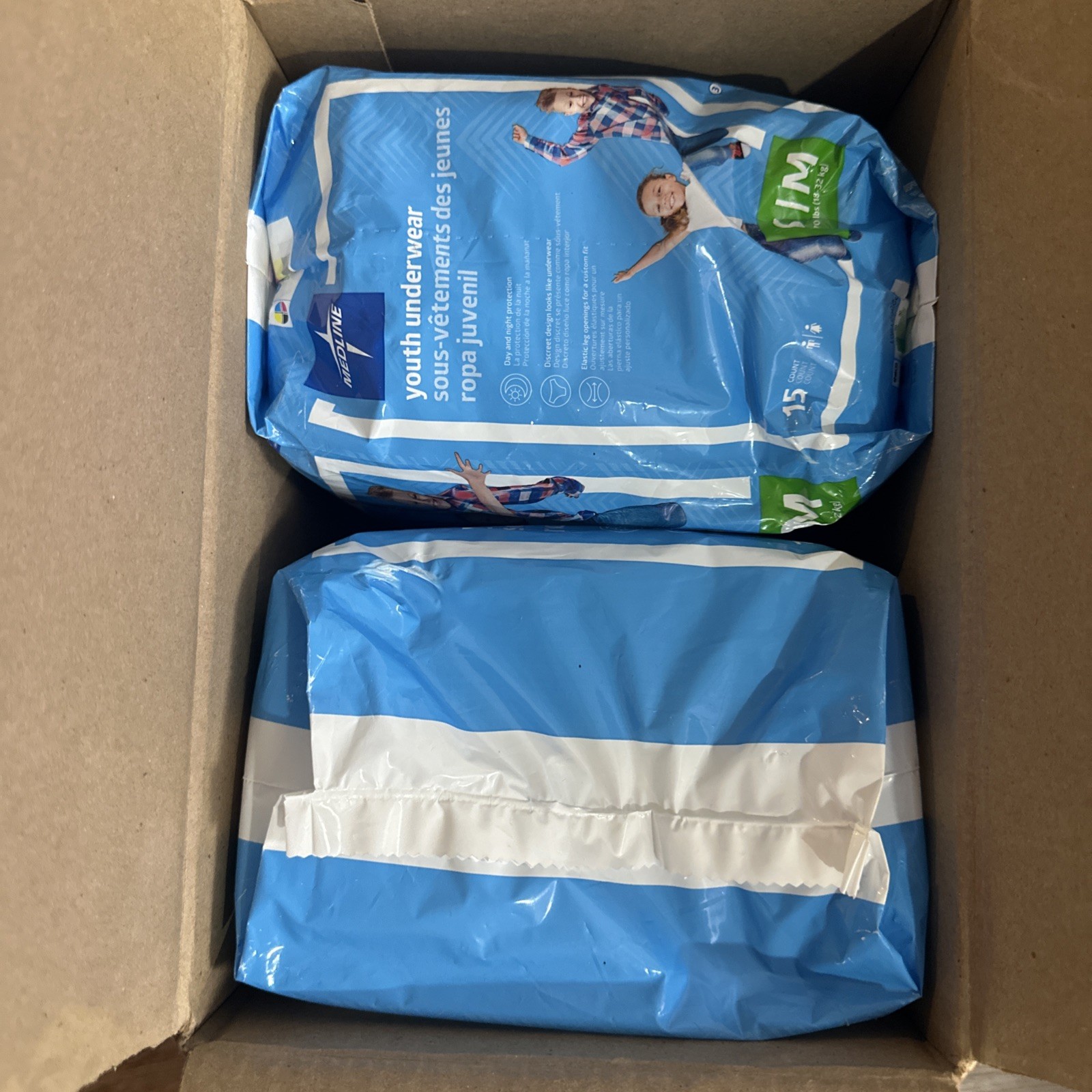 Medline Youth Underwear S/M 4 packs of 15ct (60 total) Small/medium 40-70LBS.
