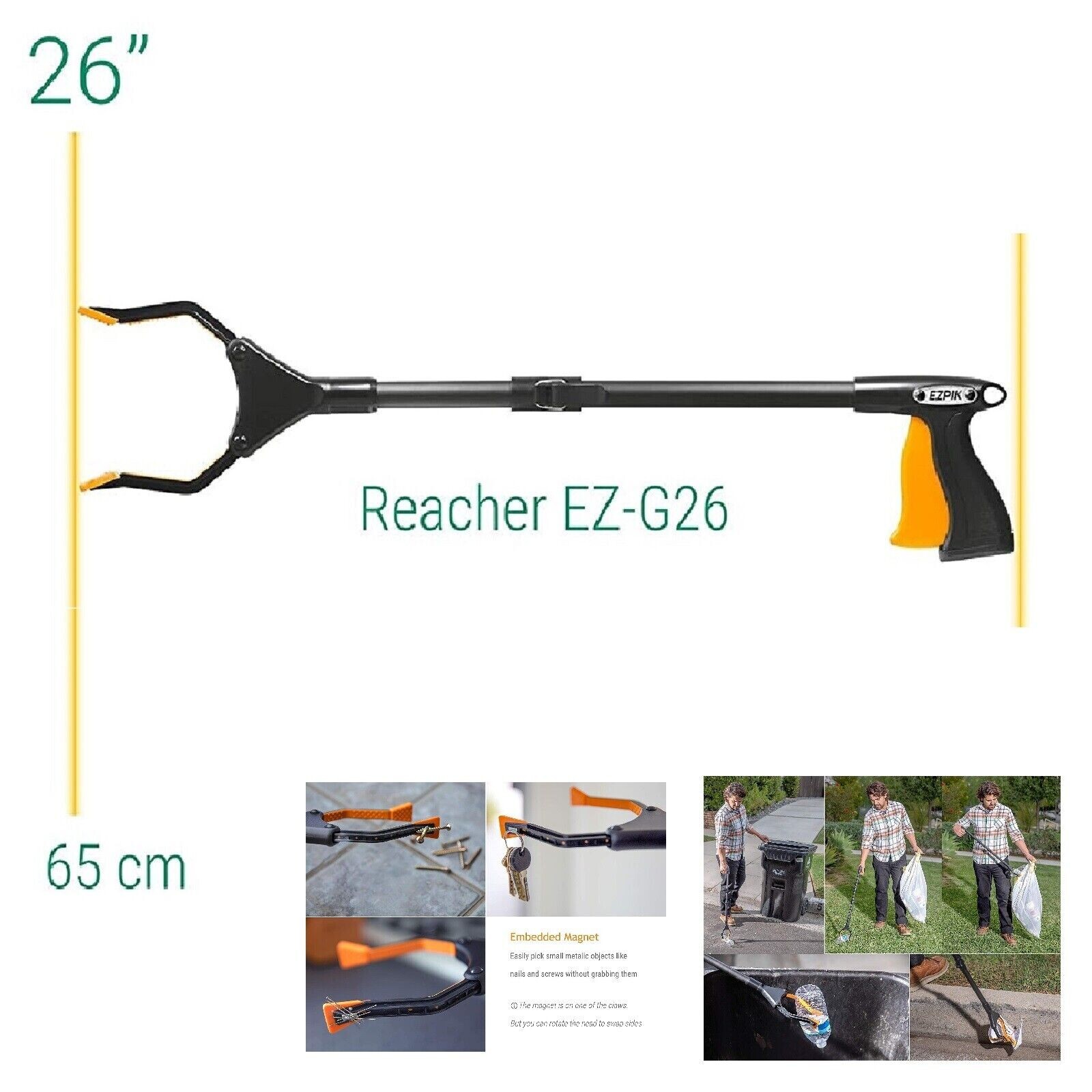 Industrial Heavy Duty Pick Up Tool Reacher Grabber Trash Rotating Head 26″