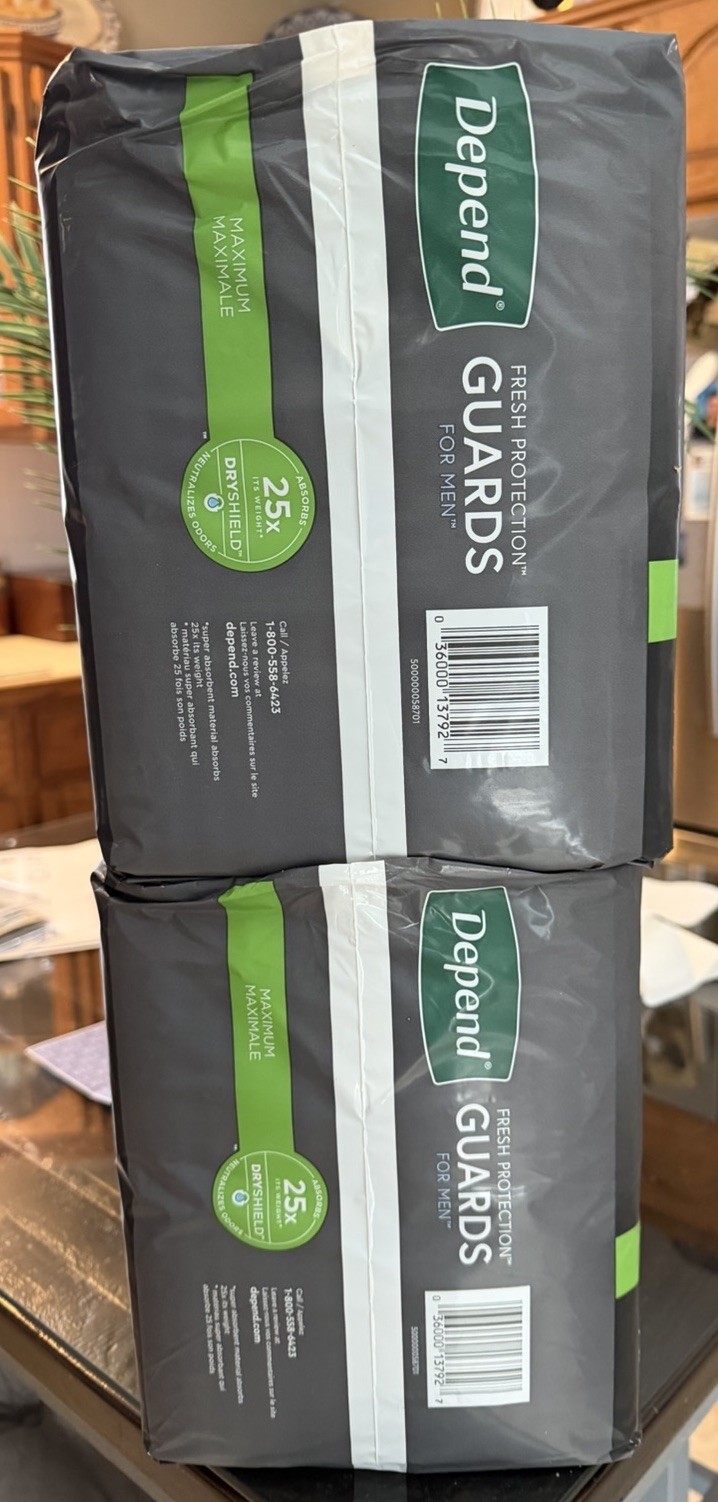 New 2 packs 52 X 2 = 104 Depend Incontinence Guards for Men, Maximum New MIP