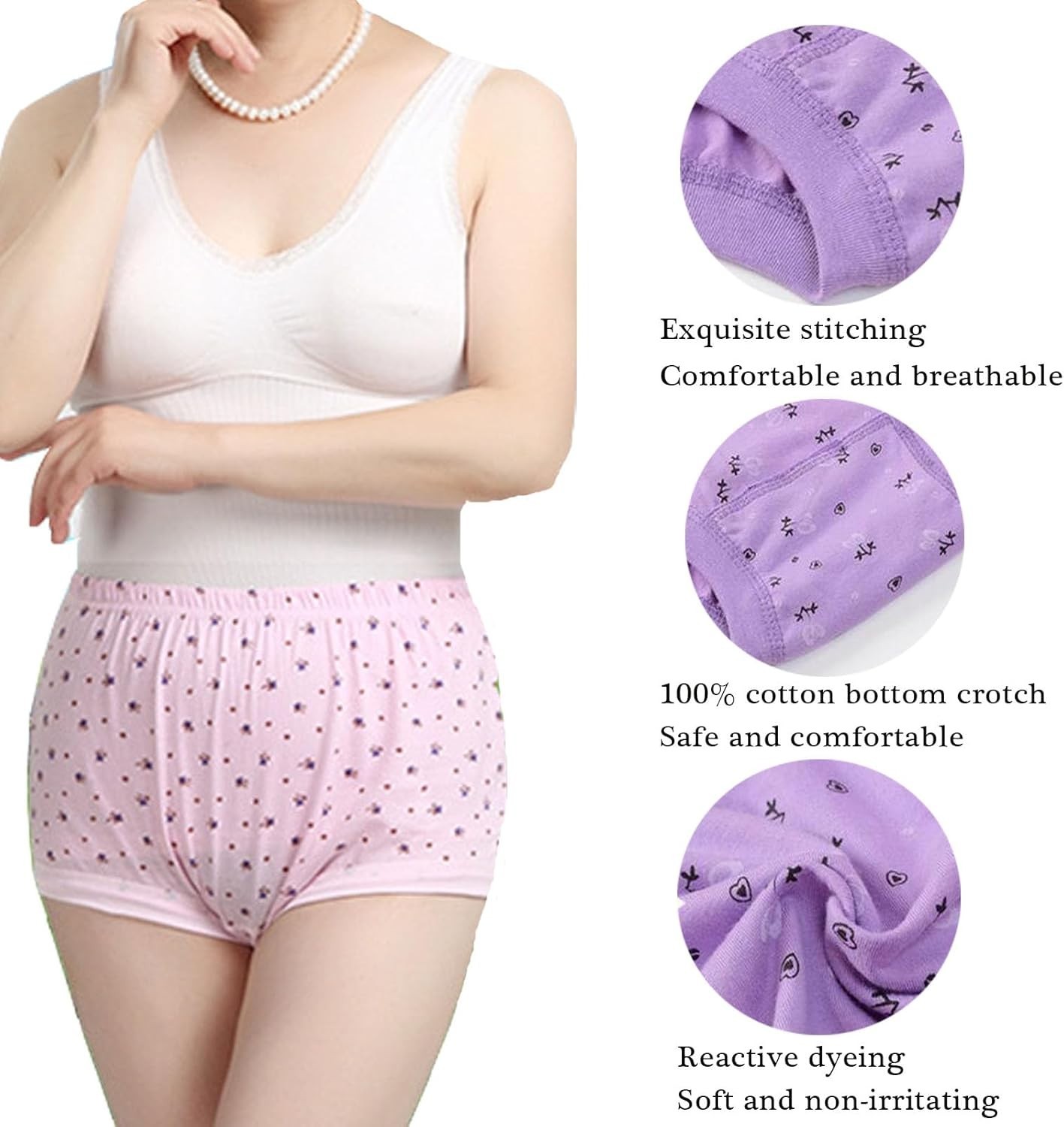 5Pcs Seniors Women Underwear 100% Cotton Briefs For Medium Elderly Ladies Plu…