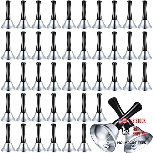 50 Pcs Loud Hand Bell Bulk Dinner Service Handbells for Inside Classroom Silver
