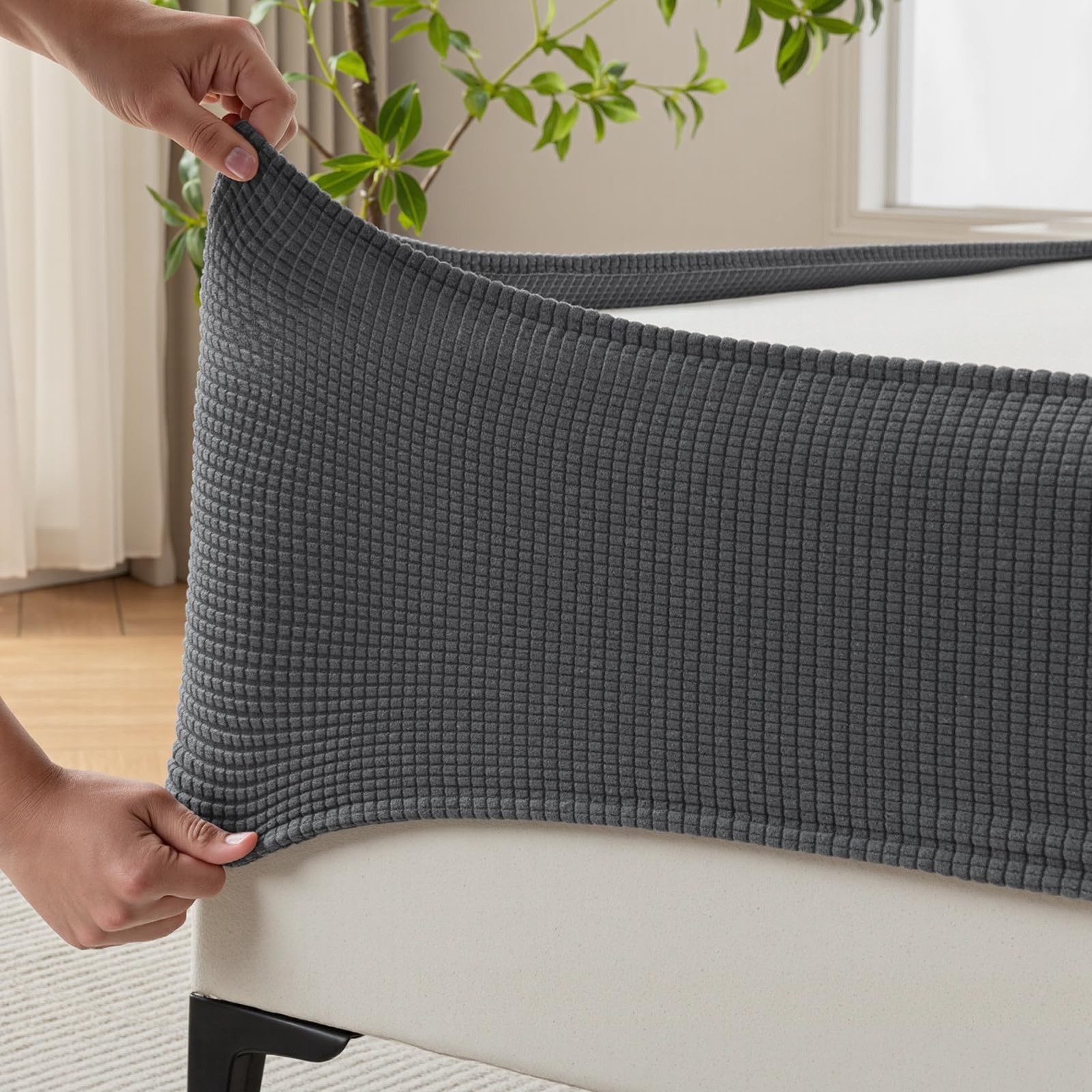 Jacquard Box Spring Cover Queen Dark Grey Stretchy Bed Skirt Heavy Duty Wrap Aro
