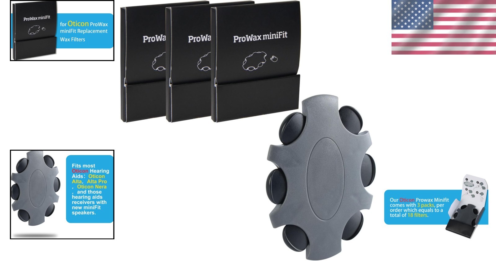 High-Quality ProWax MiniFit Wax Guards for Oticon Aids – 3 Pack Replacement Kit