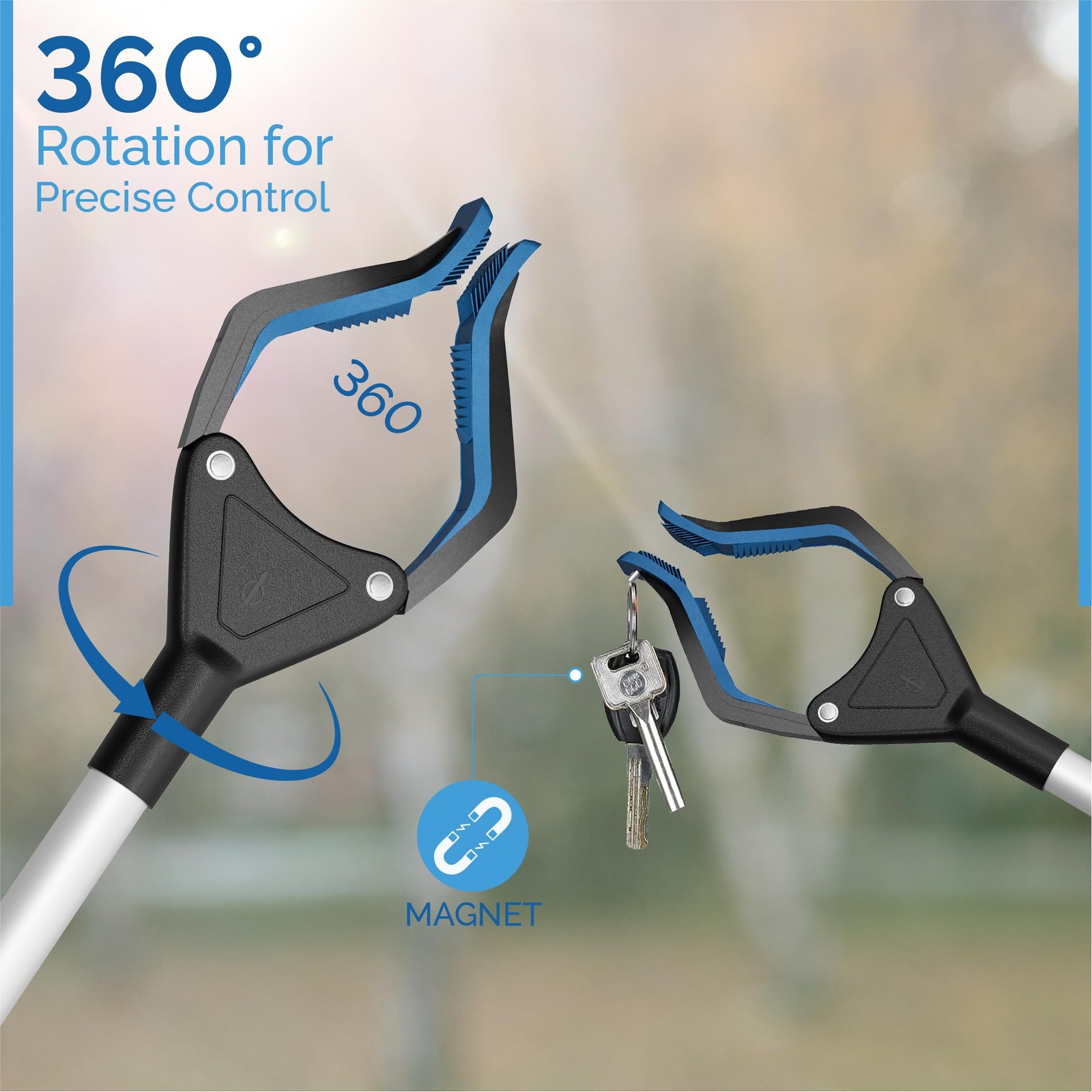 FitPlus 2024 Upgrade PowerGrip T9, Grabber Reacher 32 Inch (Pack of 1), Blue