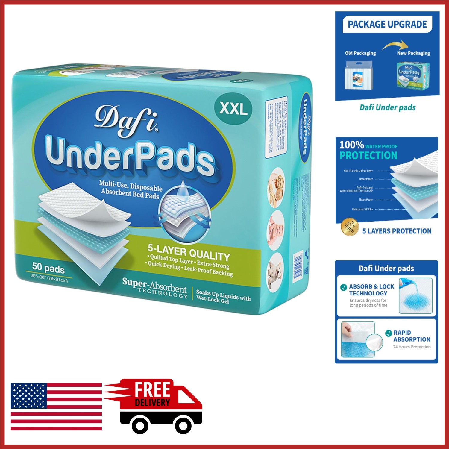 Disposable Pee Pads 30″x36″ 50 Count for Elderly Adults and Puppy Training