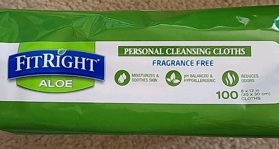 FitRight Aloe Fragrance Free Personal Cleansing Cloths – 100 Count – case of 6