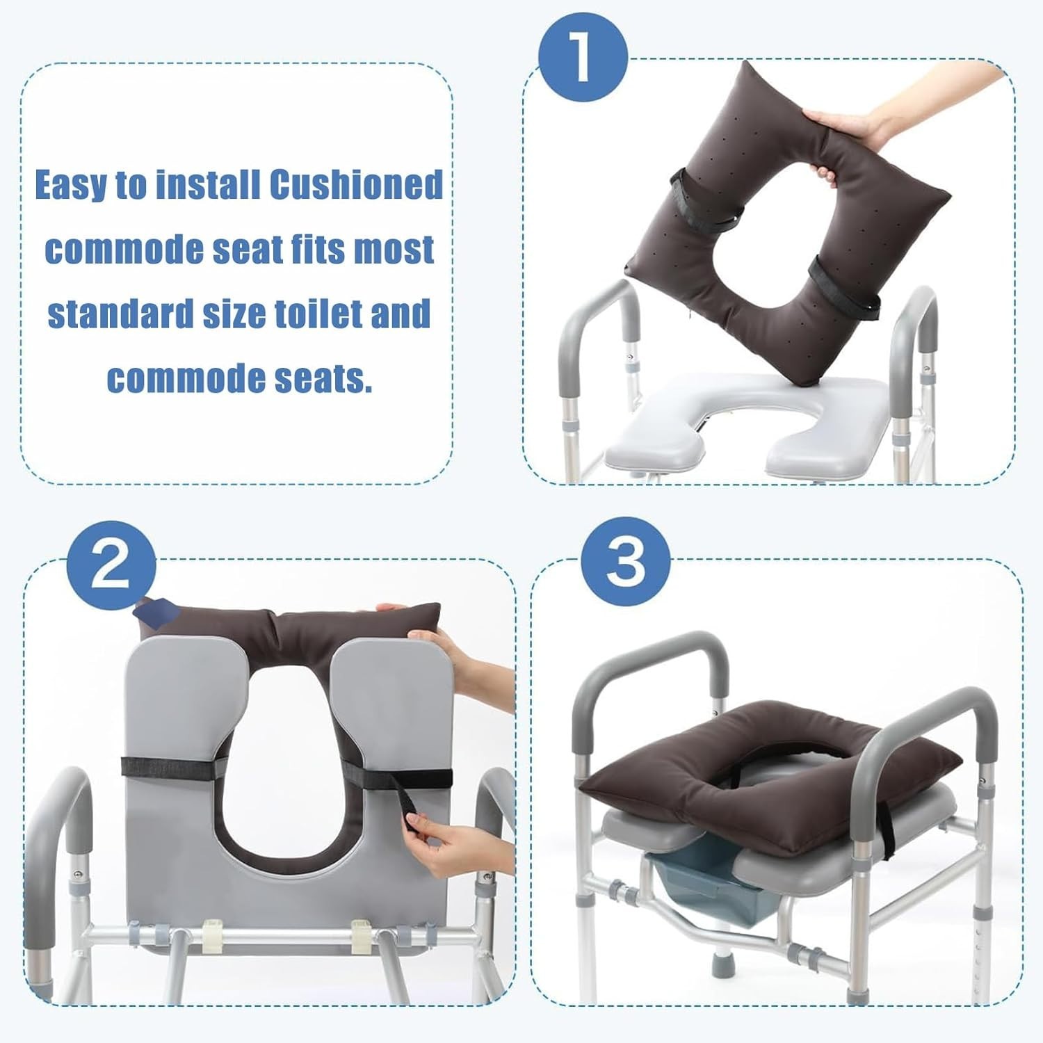 Bedside Commode Cushion. Washable. 16.5” X 16.5” Thick Pad. Brown