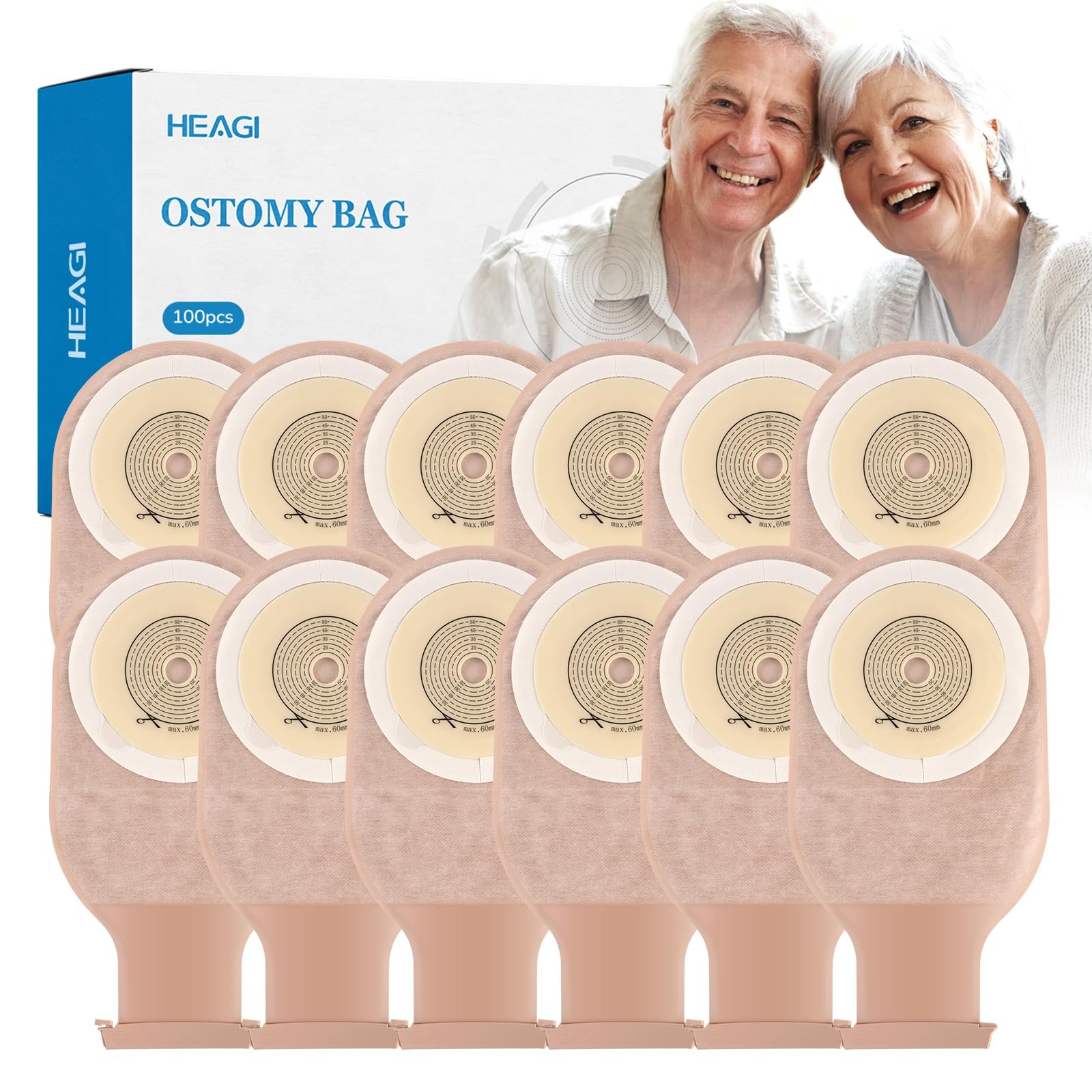 100 PCS Colostomy Bags, One Piece Ostomy Drainable Pouches with Closure for Ileo