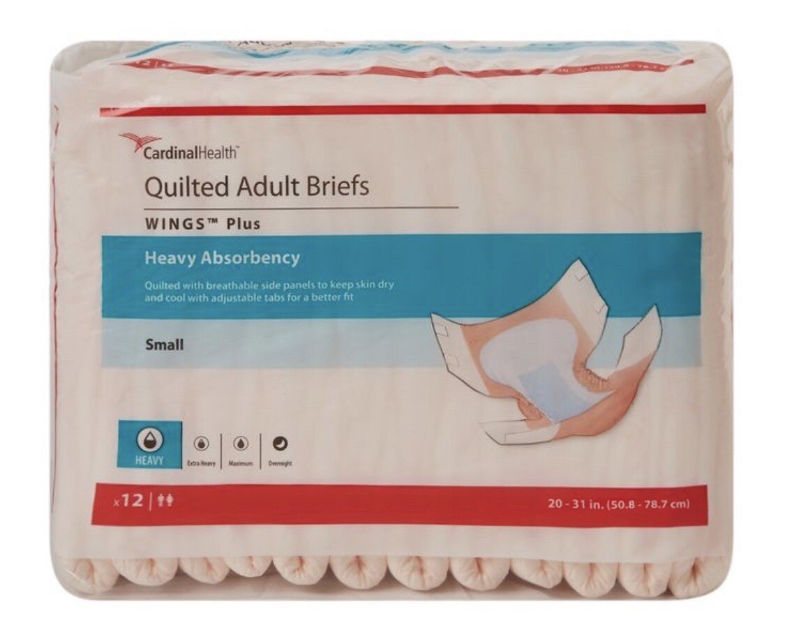 Cardinal Health Quilted Adult Briefs Wings Plus 66032A Small 20″-31″ Case of 98